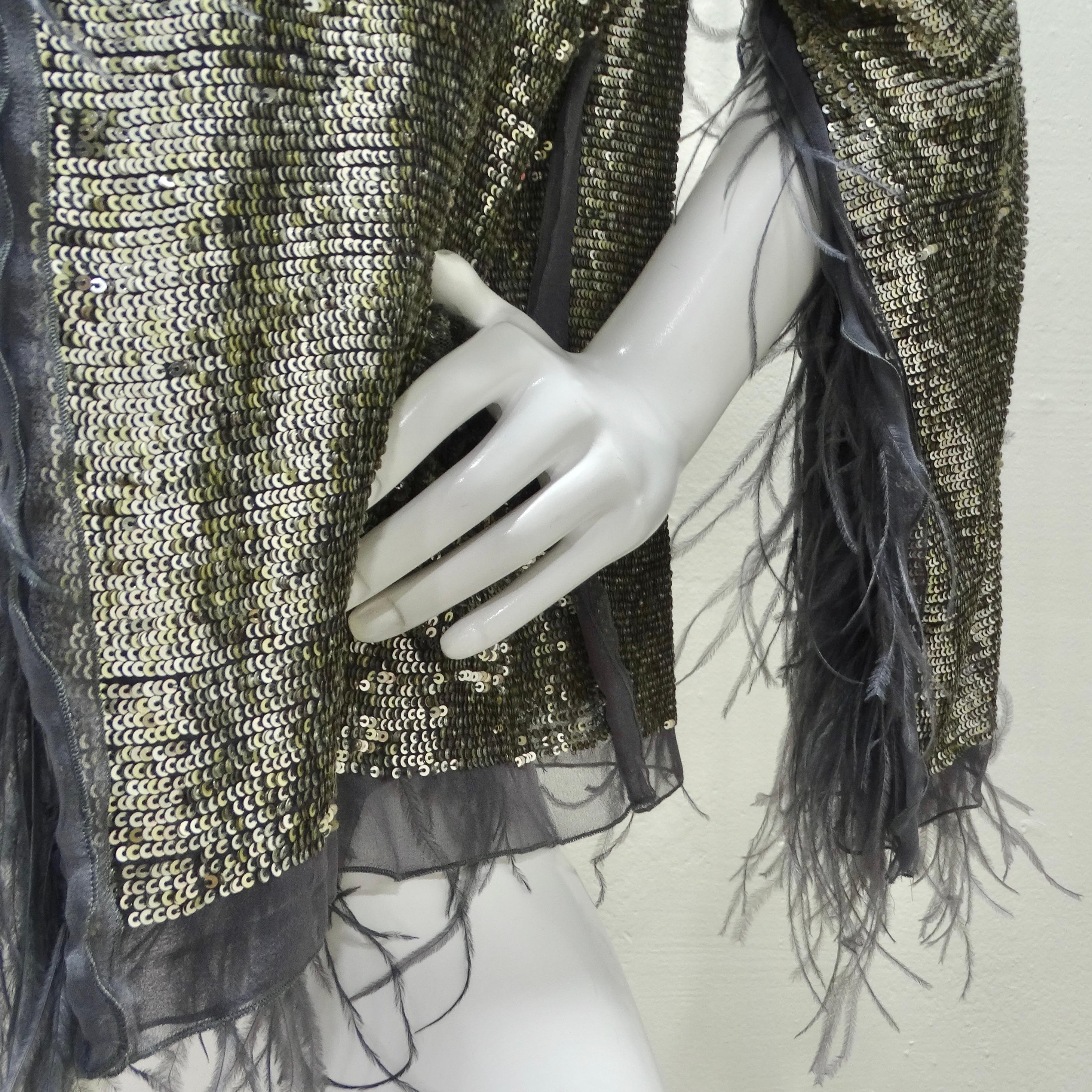 Maurizio Pecoraro 1990s Feather Sequin Evening Jacket In Excellent Condition For Sale In Scottsdale, AZ