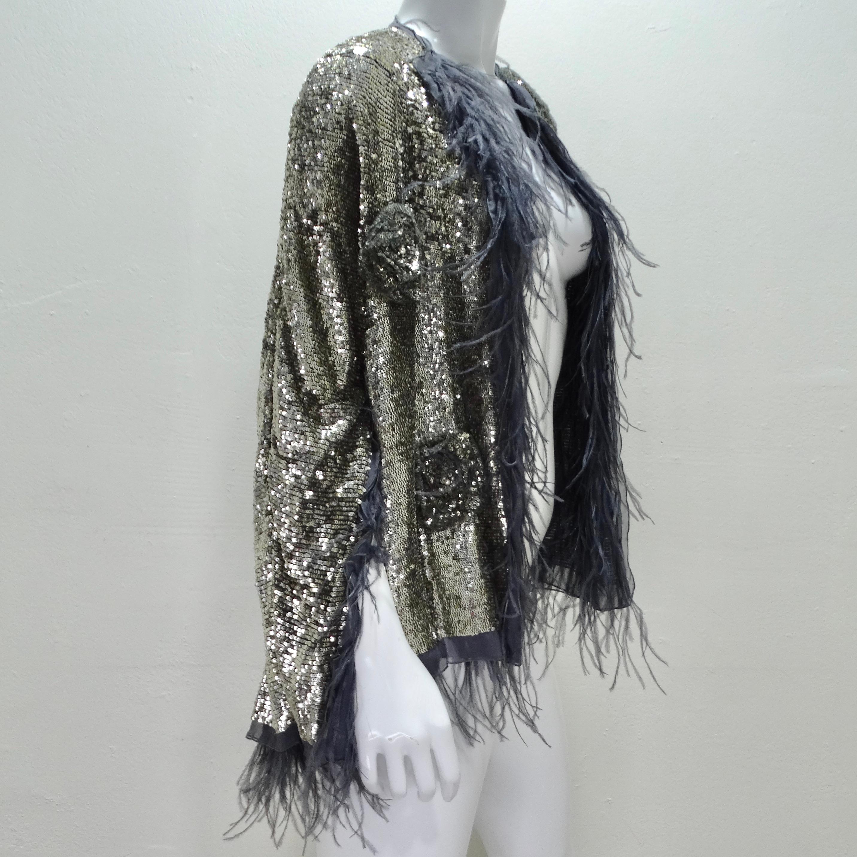 Women's or Men's Maurizio Pecoraro 1990s Feather Sequin Evening Jacket For Sale