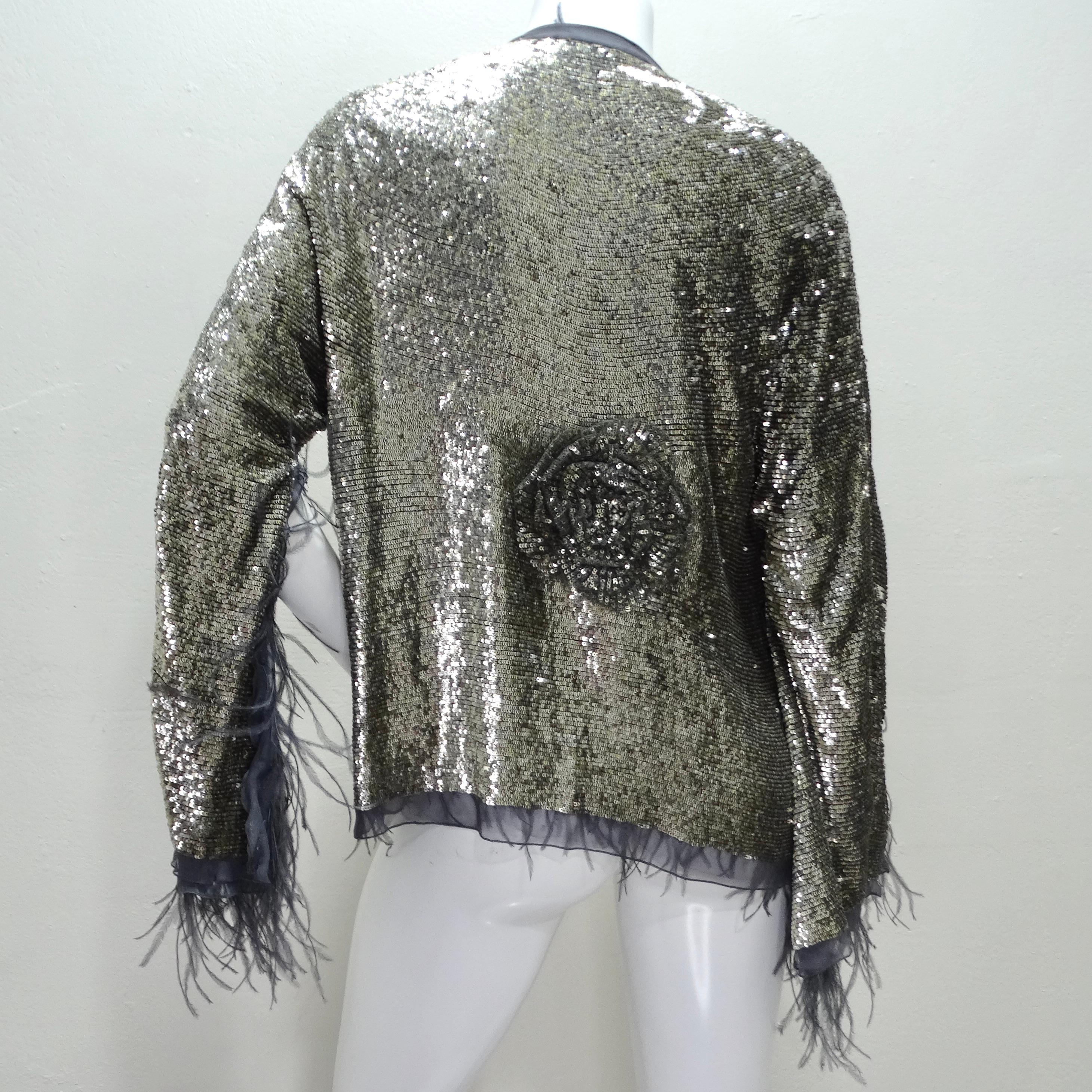 Veste de soirée Maurizio Pecoraro à sequins plumes des années 1990 en vente 2