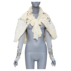 MAURIZIO PECORARO beige fur lined embellished chiffon mesh ruffle shawl IT40 S