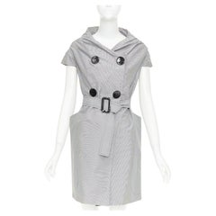 MAURIZIO PECORARO grey check cotton double breasted belted trench dress IT38 XS