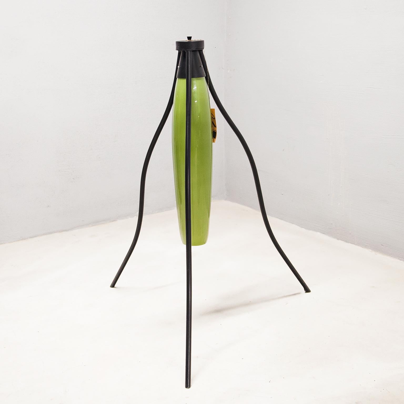 Prototype tripod table lamp with a green conical Murano glass shade designed by the Artist Maurizio Pellegrin.