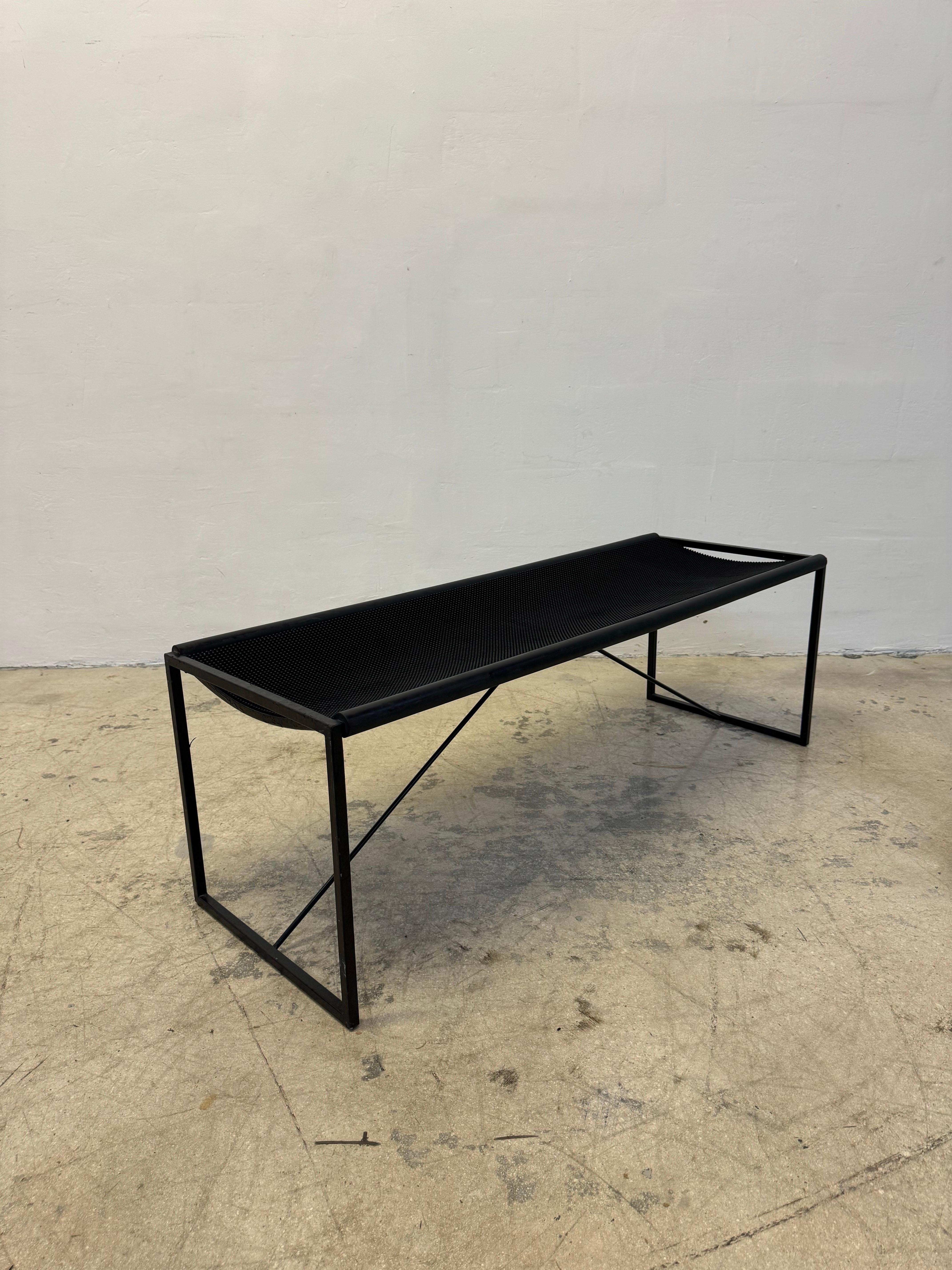Modernist black lacquered steel and rubber bench by Maurizio Peregalli for Zeus, Italy. 1980s.


Additional dimensions:
Width 47”
Depth 16-3/8”
Height 16”
Seat height (highest part of seat curve) 15-1/2”
Seat height (lowest part of seat curve)