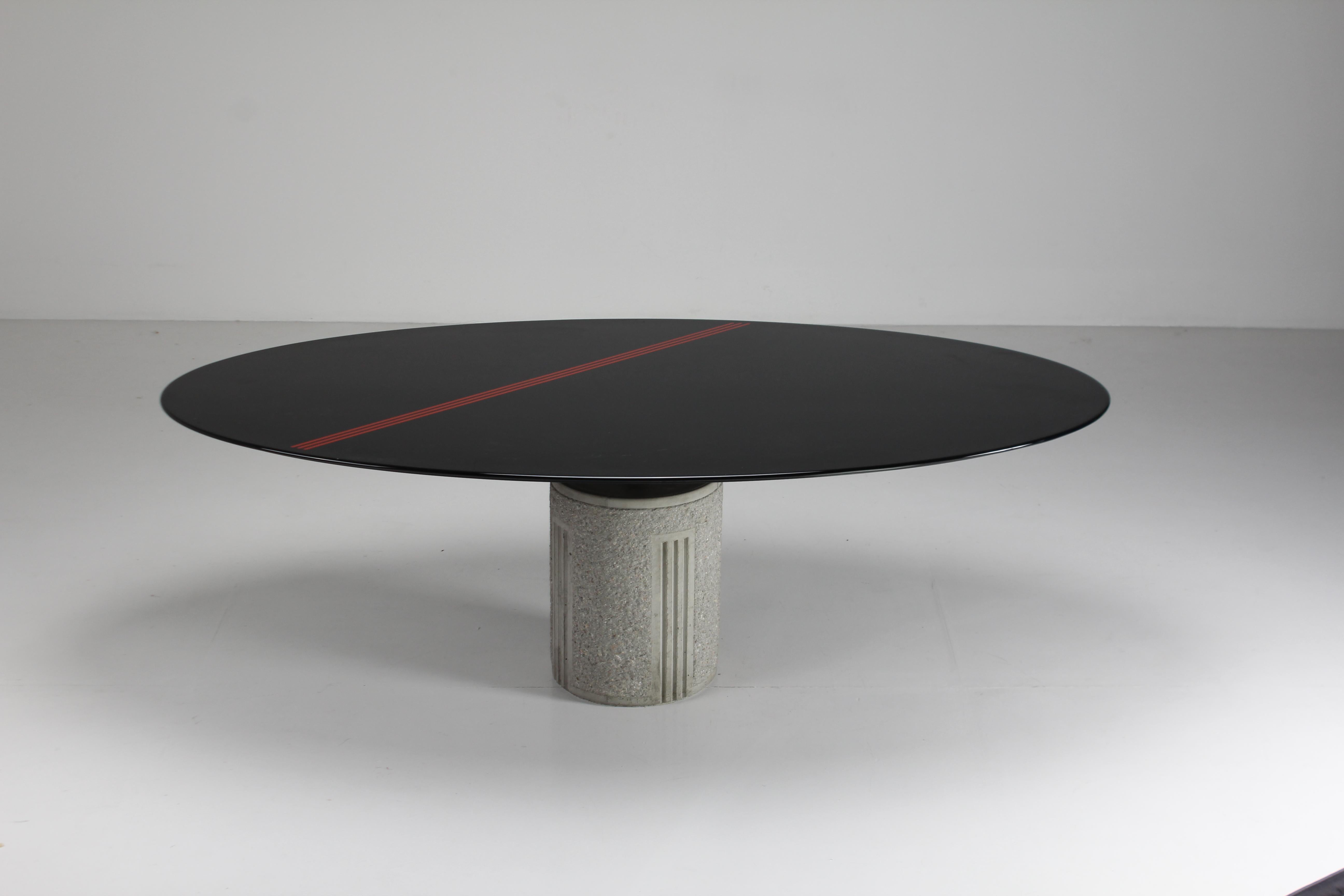 Italian Maurizio Salvato Oval table mod Brian with sculptural stone foot, Saporiti 1970s For Sale