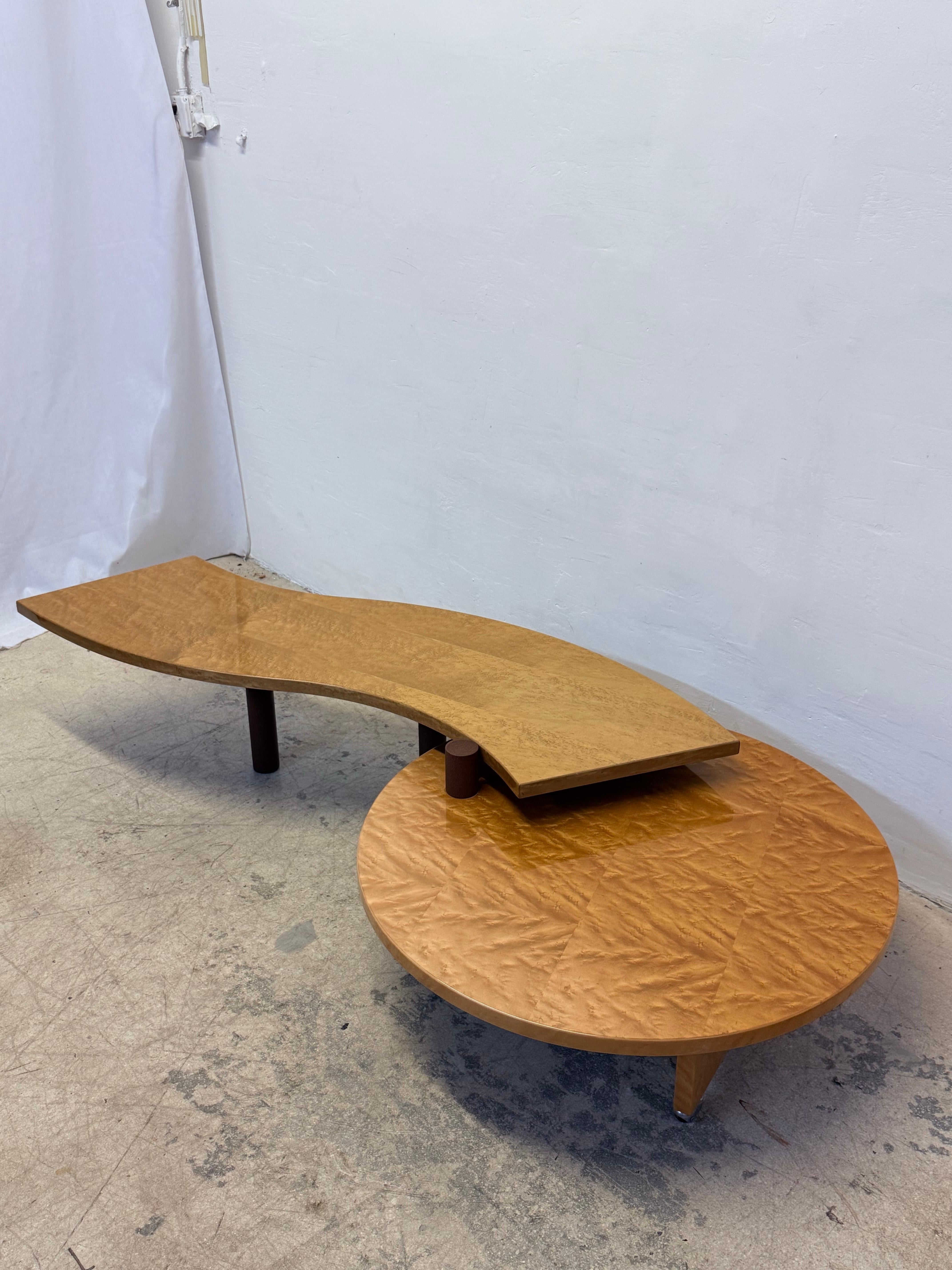 Mesa baja giratoria de madera de Burlwood de Maurizio Salvato para Saporiti Italia, años 80 en venta 6