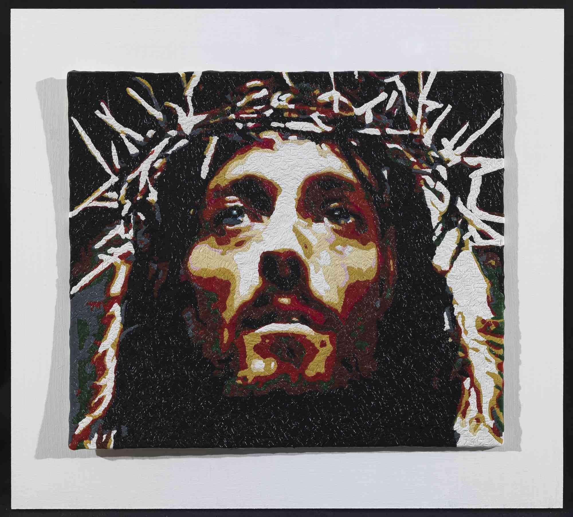 Jesus ist ein originelles zeitgenössisches Kunstwerk des italienischen Künstlers Maurizio Savini (geb. 1962 in Rom) aus dem Jahr 2014. 

Original Enkaustik von Kaugummi auf Karton. 

Handsigniert vom Künstler auf der Rückseite der Leinwand.

Das