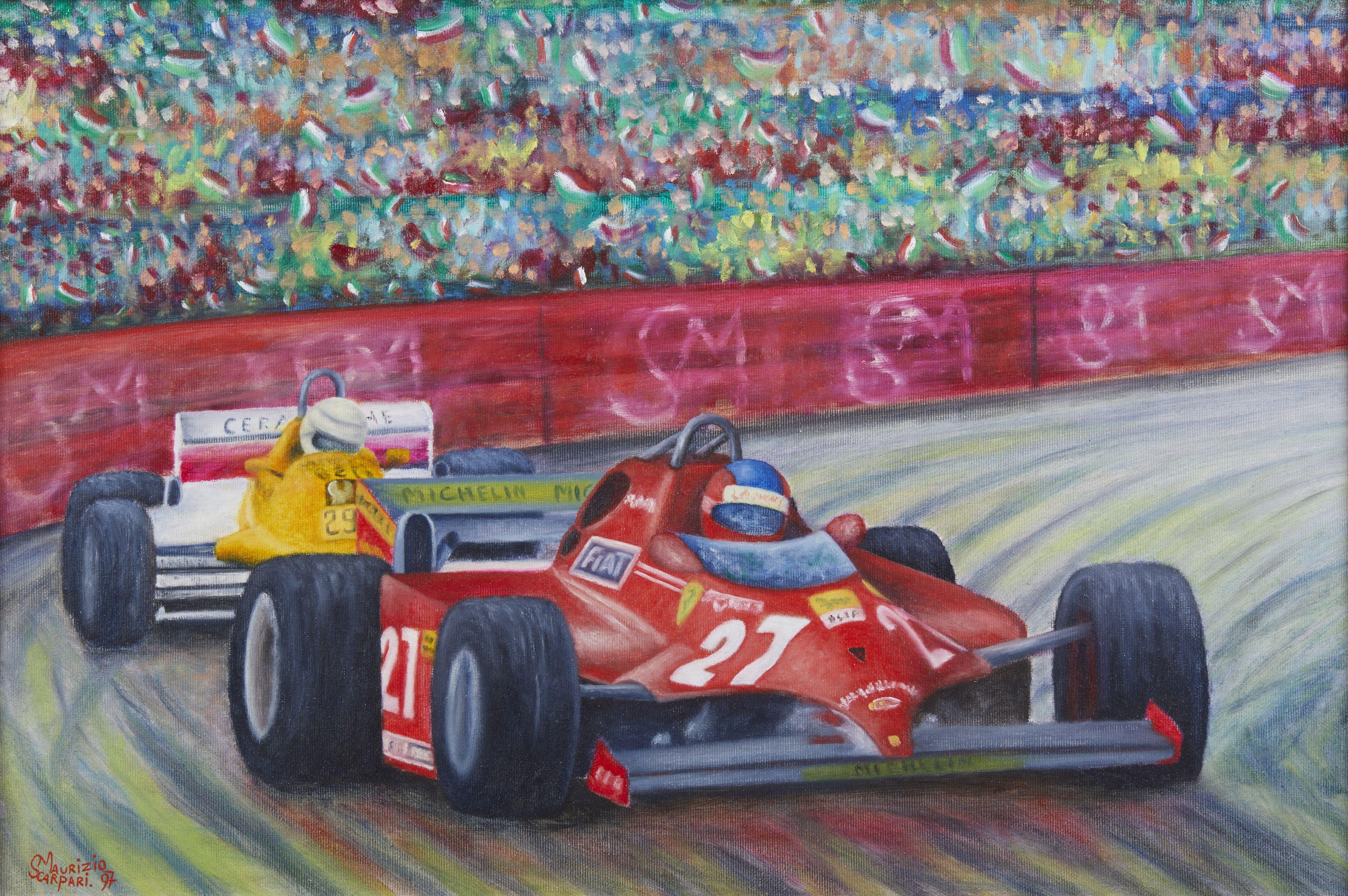 19. Jahrhundert Maurizio Scarpari Grand Prix Rennwagen Öl auf Leinwand im Angebot 1