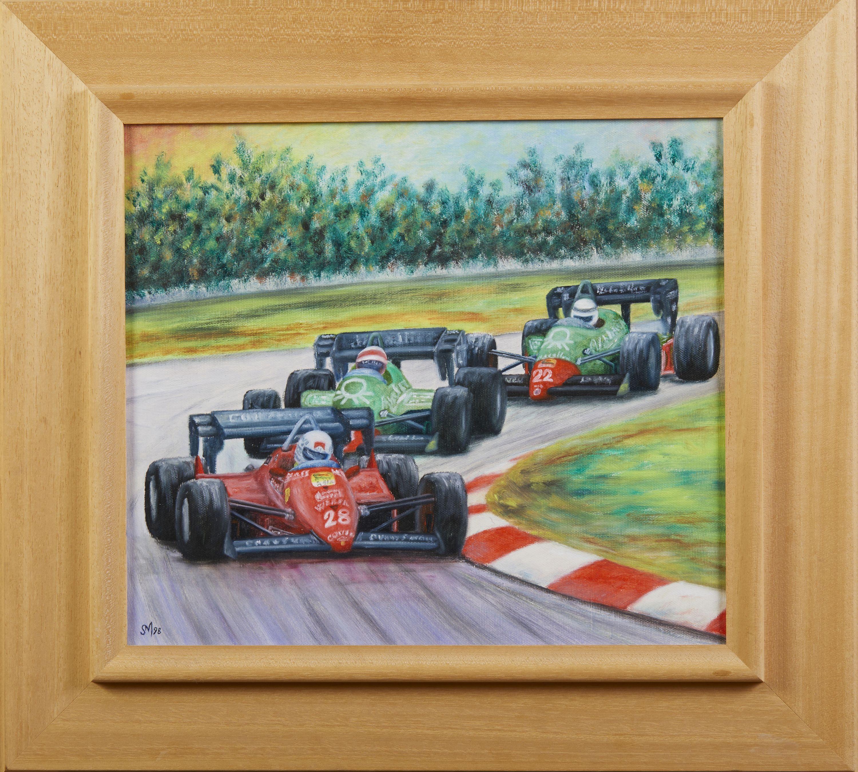 19th Century Maurizio Scarpari Grand Prix Racing Cars Oil on Canvas For Sale 1