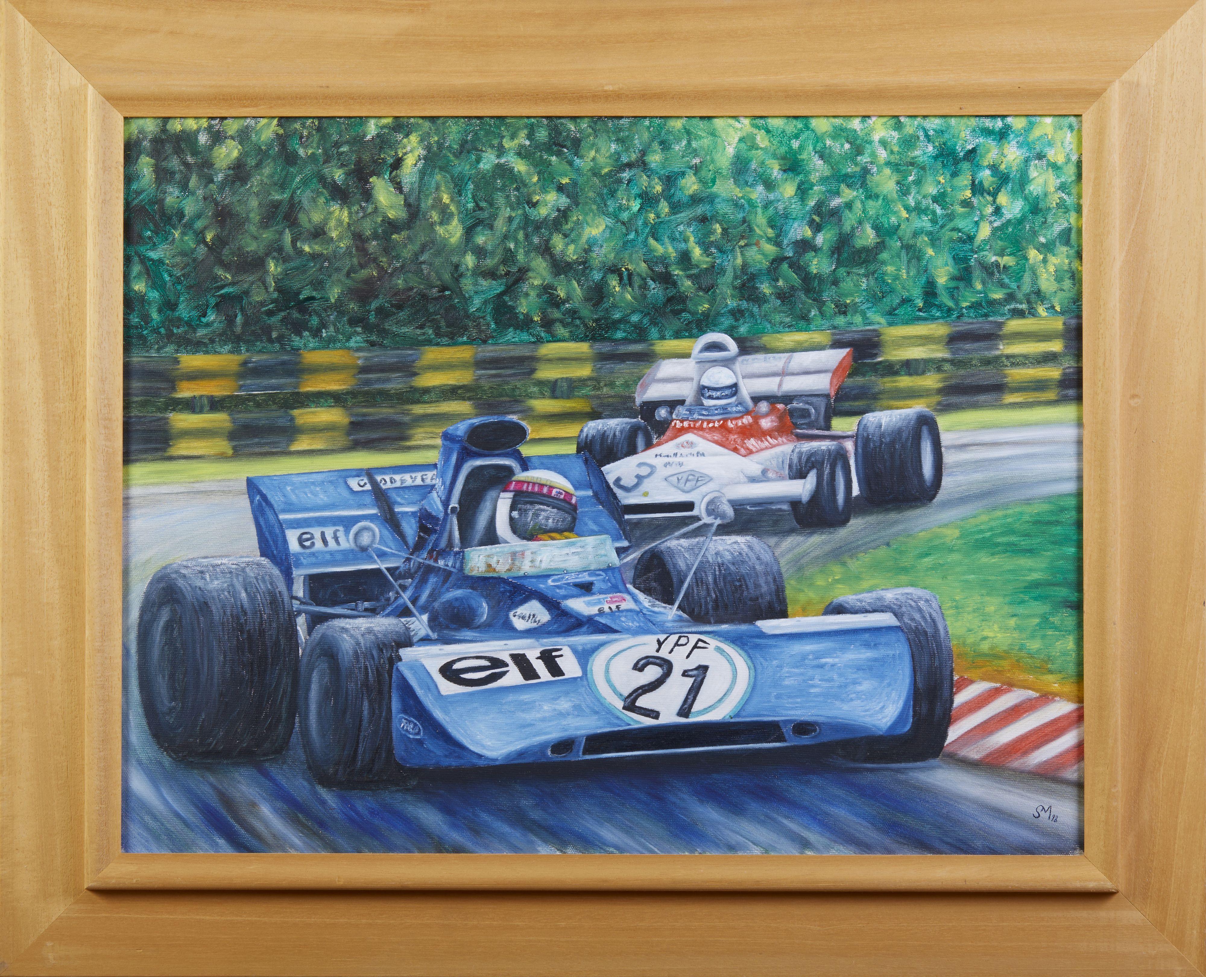 19. Jahrhundert Maurizio Scarpari Grand Prix Rennwagen Öl auf Leinwand im Angebot 1