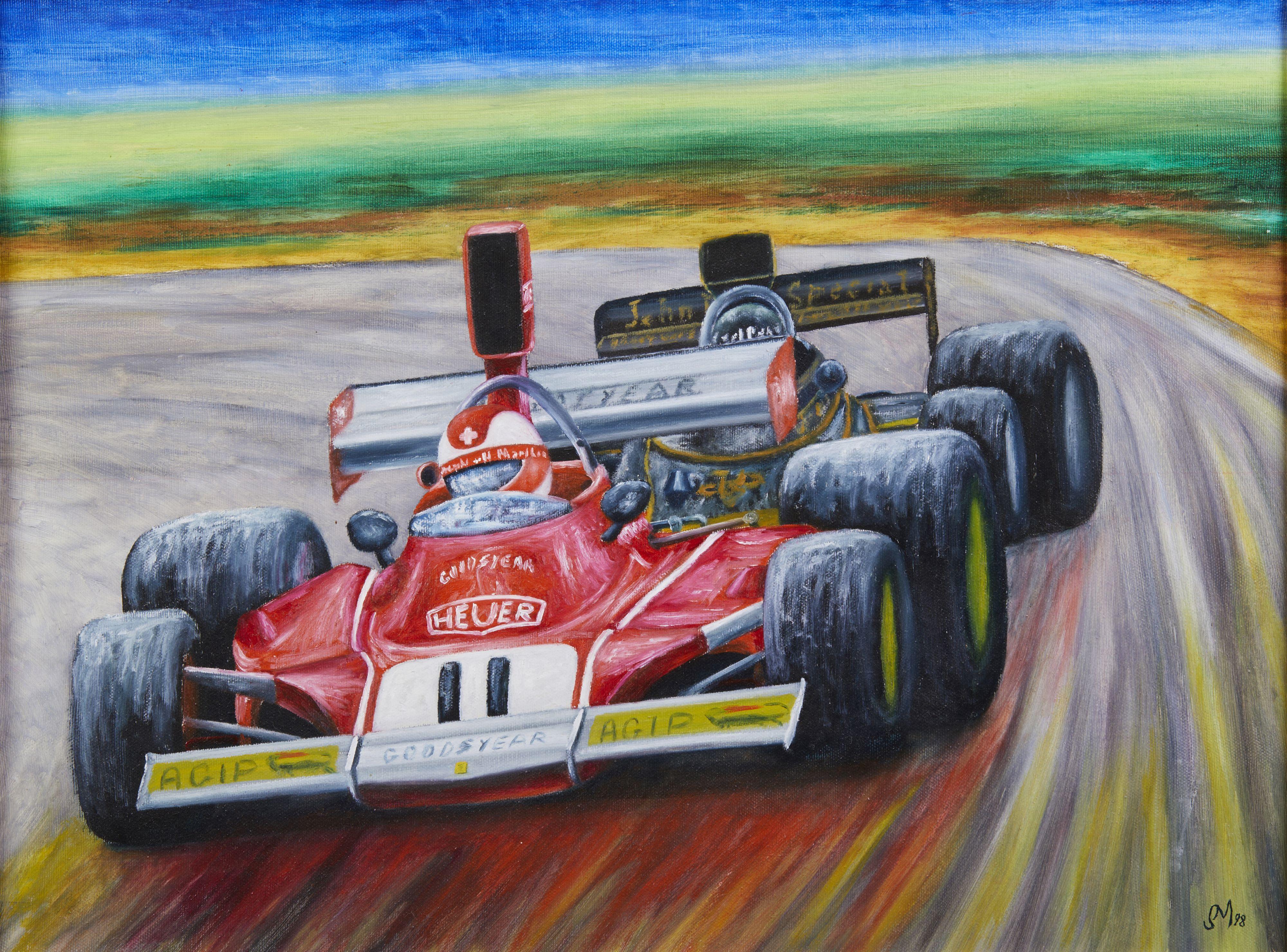 Siglo XIX Maurizio Scarpari Grand Prix Racing Cars Óleo sobre lienzo en venta 2