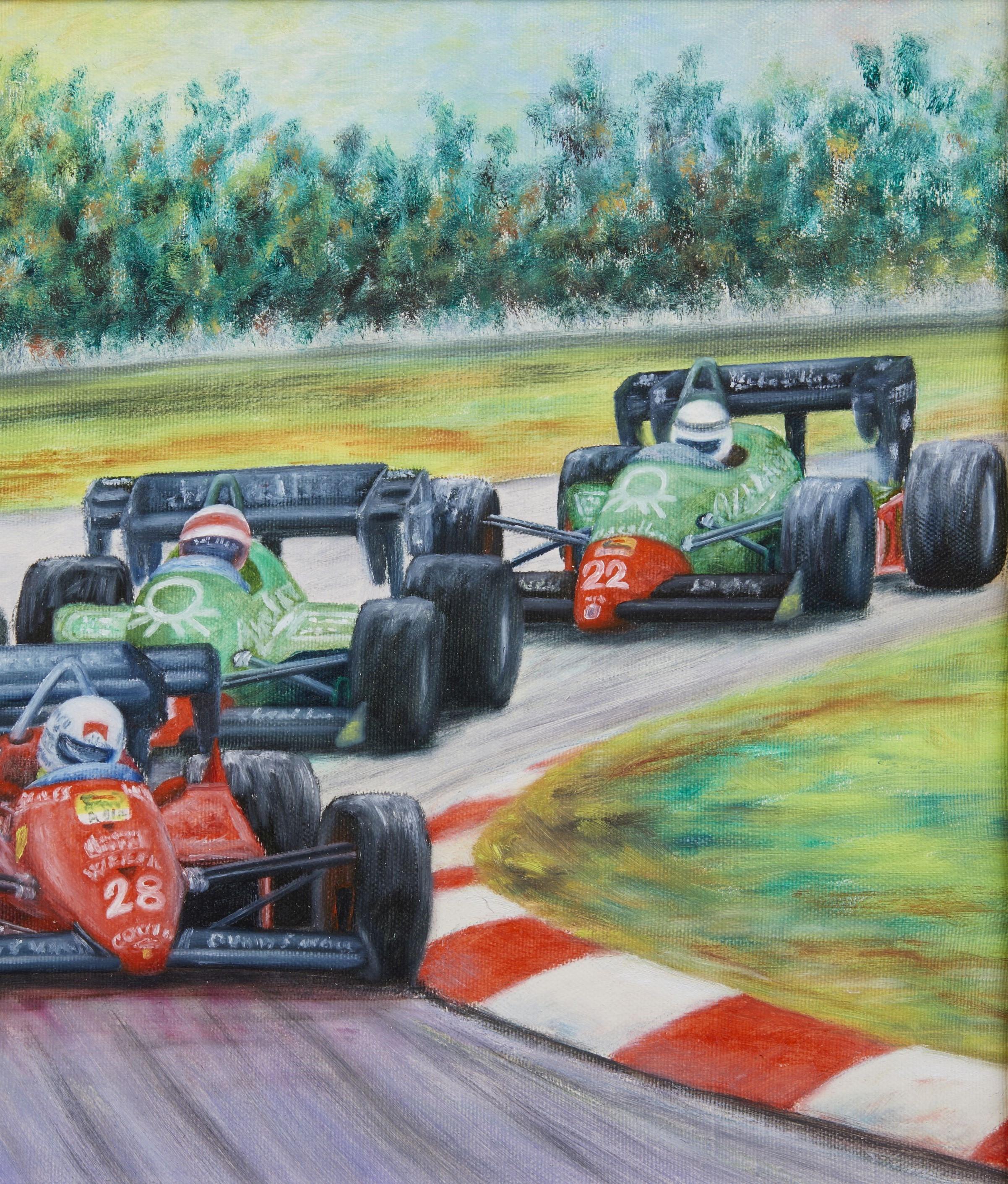 19th Century Maurizio Scarpari Grand Prix Racing Cars Oil on Canvas For Sale 2