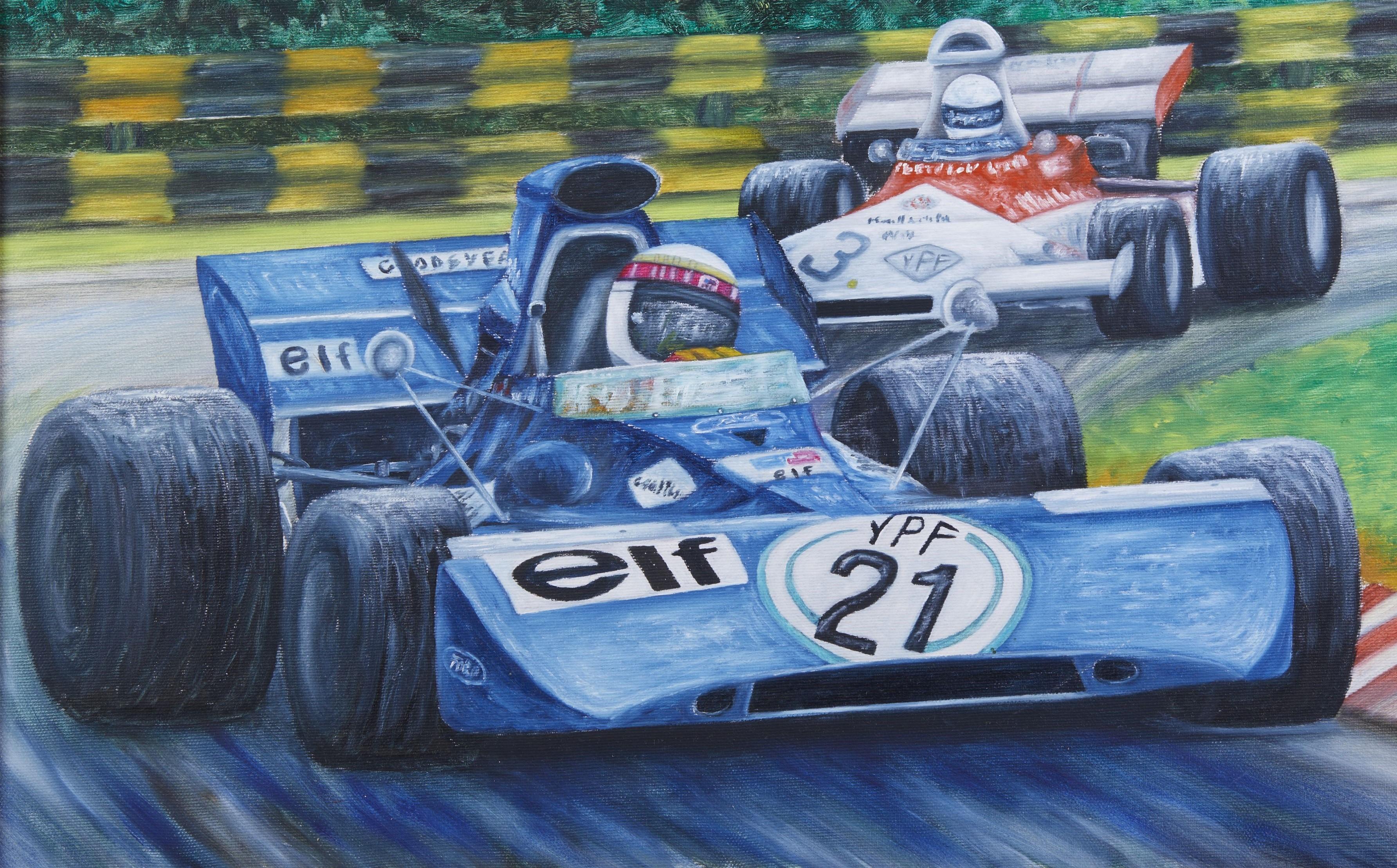 19. Jahrhundert Maurizio Scarpari Grand Prix Rennwagen Öl auf Leinwand im Angebot 2