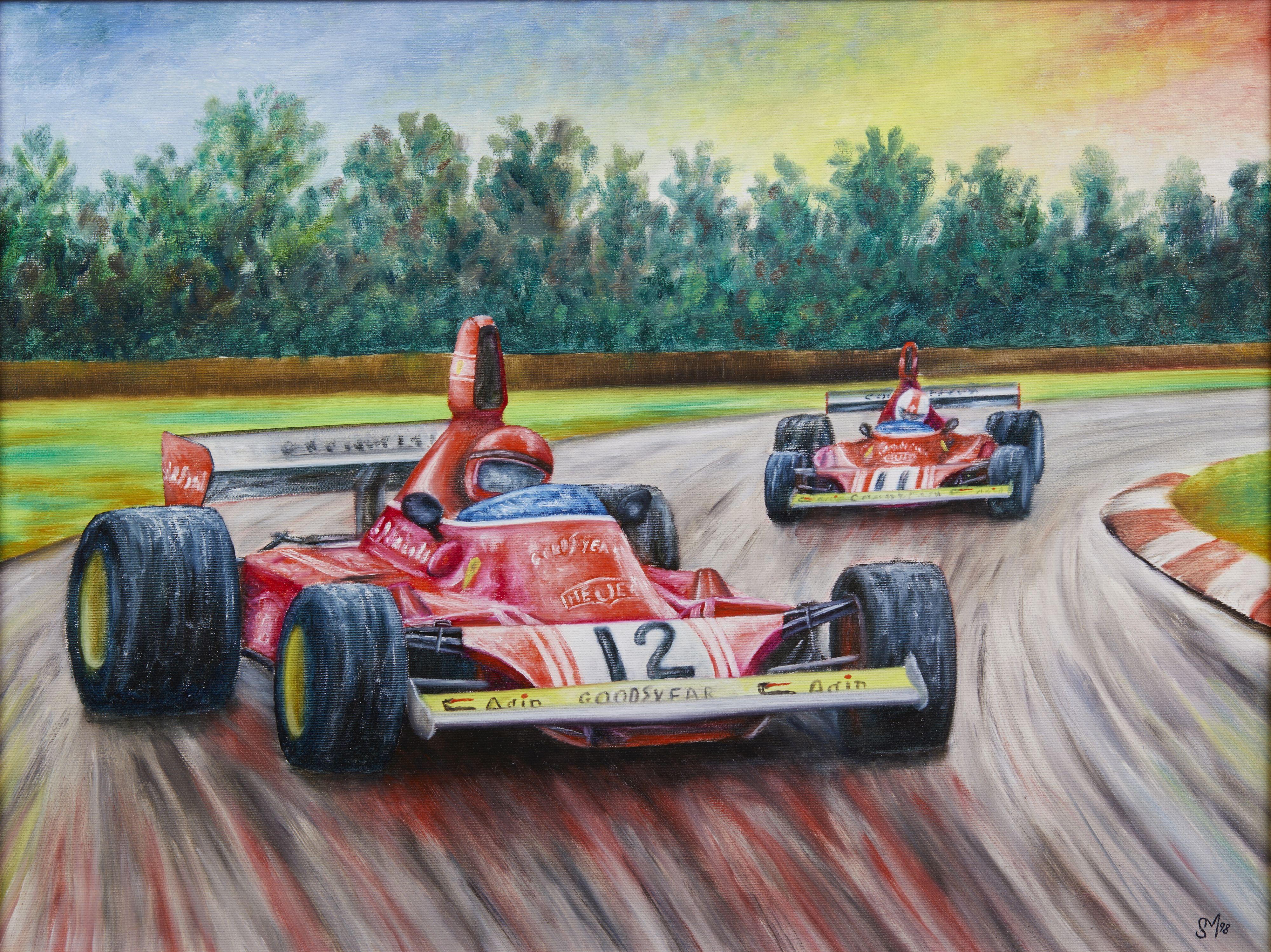XIX Century Maurizio Scarpari Gran Prix Racing Cars Oil on Canvas in vendita 3