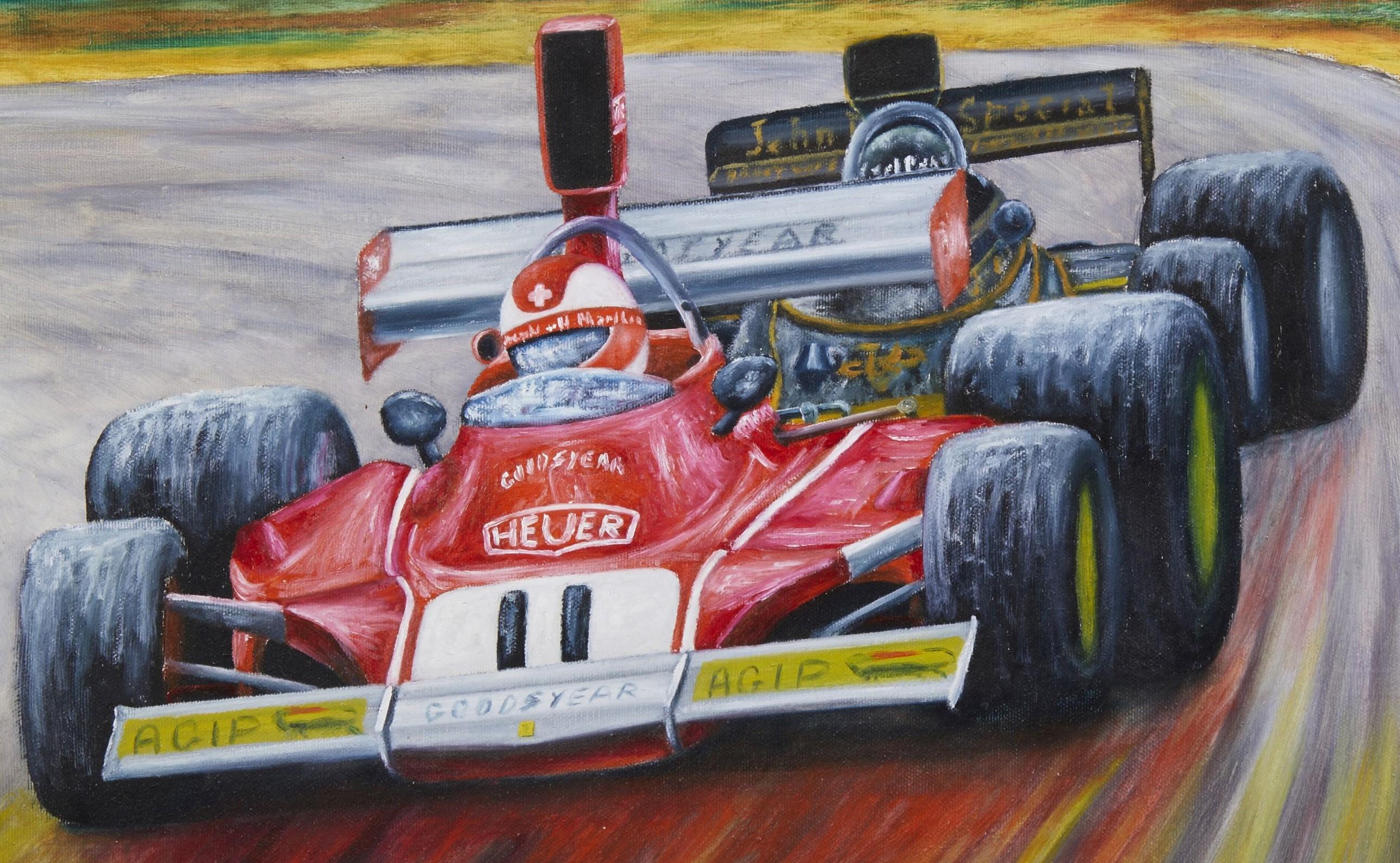 Siglo XIX Maurizio Scarpari Grand Prix Racing Cars Óleo sobre lienzo en venta 4