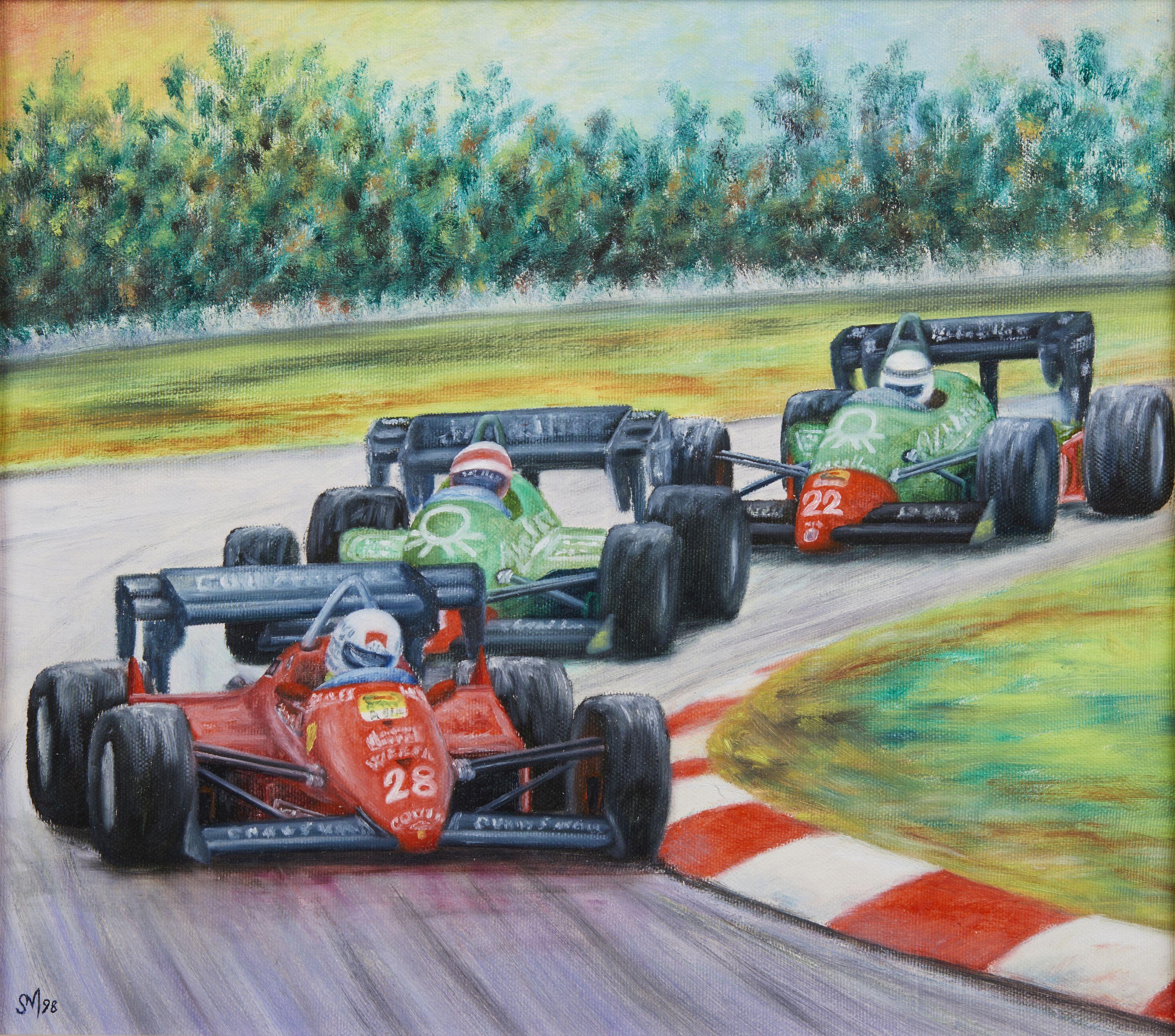 19th Century Maurizio Scarpari Grand Prix Racing Cars Oil on Canvas For Sale 4
