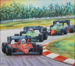 19th Century Maurizio Scarpari Grand Prix Racing Cars Oil on Canvas
