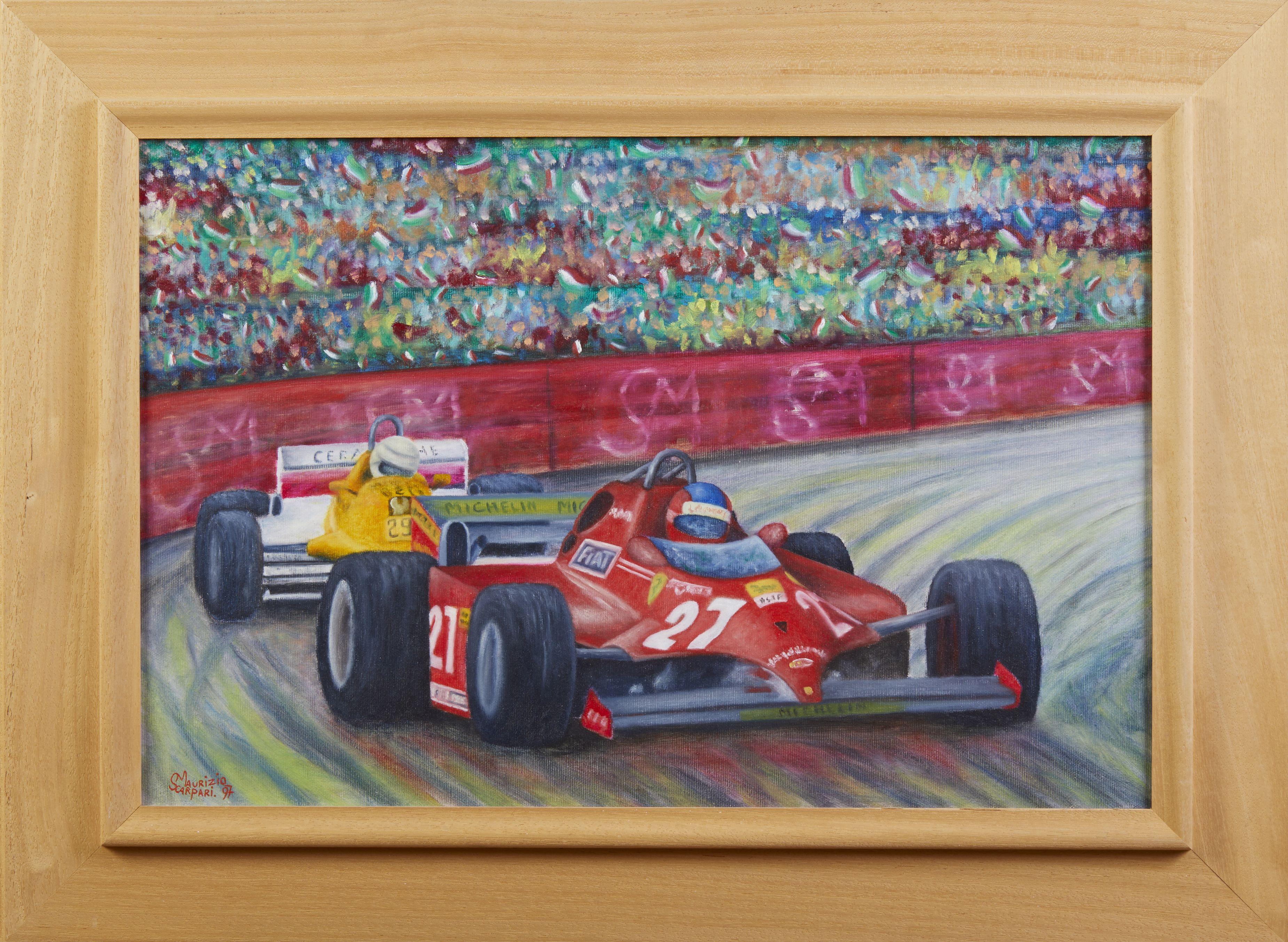 19th Century Maurizio Scarpari Grand Prix Racing Cars Oil on Canvas