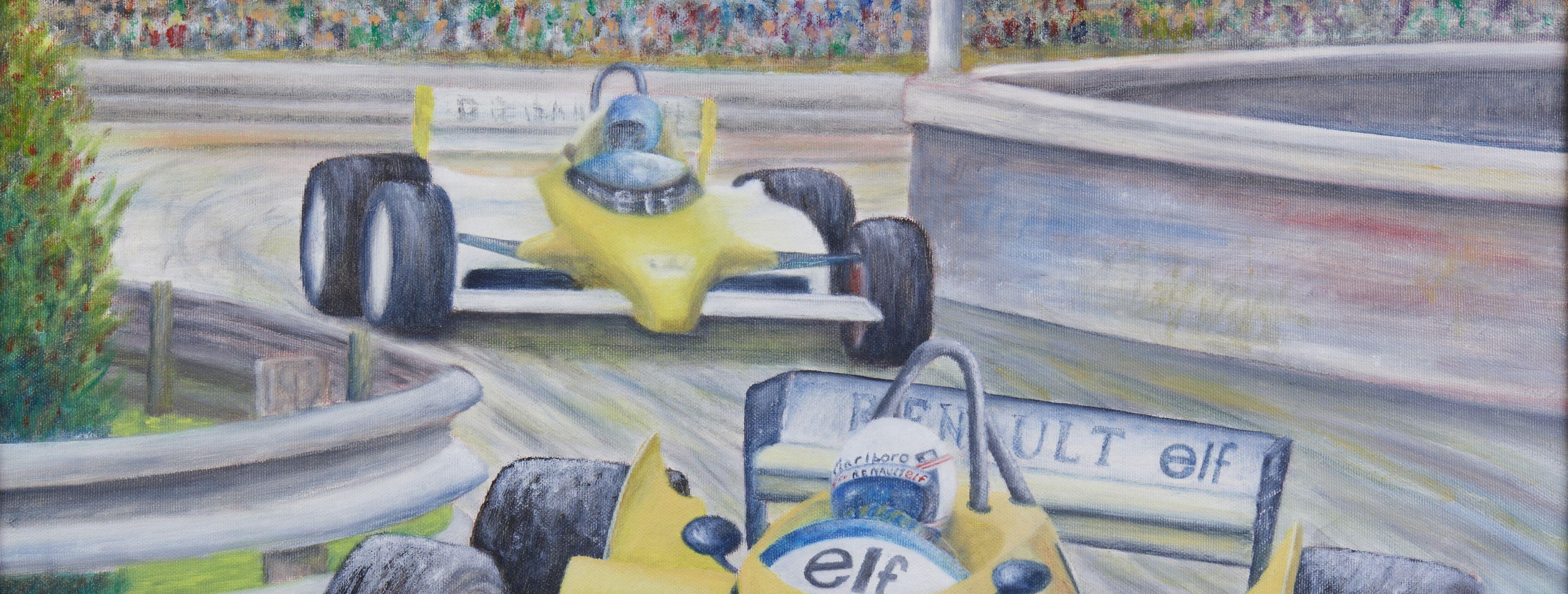 XX Century F1 Grand Prix Maurizio Scarpari Racing Cars Benetton Oil on Canvas For Sale 1