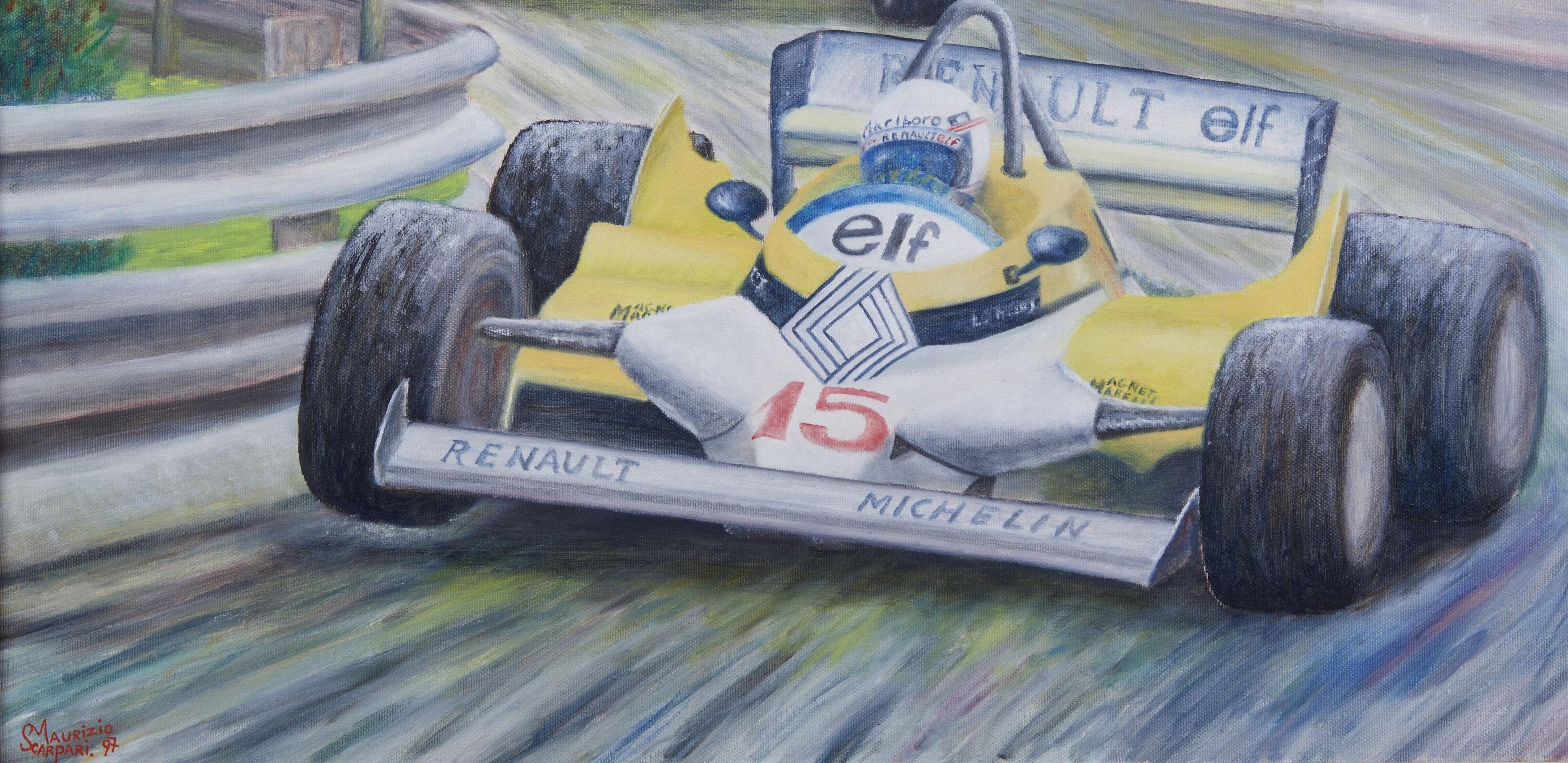 XX Century F1 Grand Prix Maurizio Scarpari Racing Cars Benetton Oil on Canvas For Sale 2