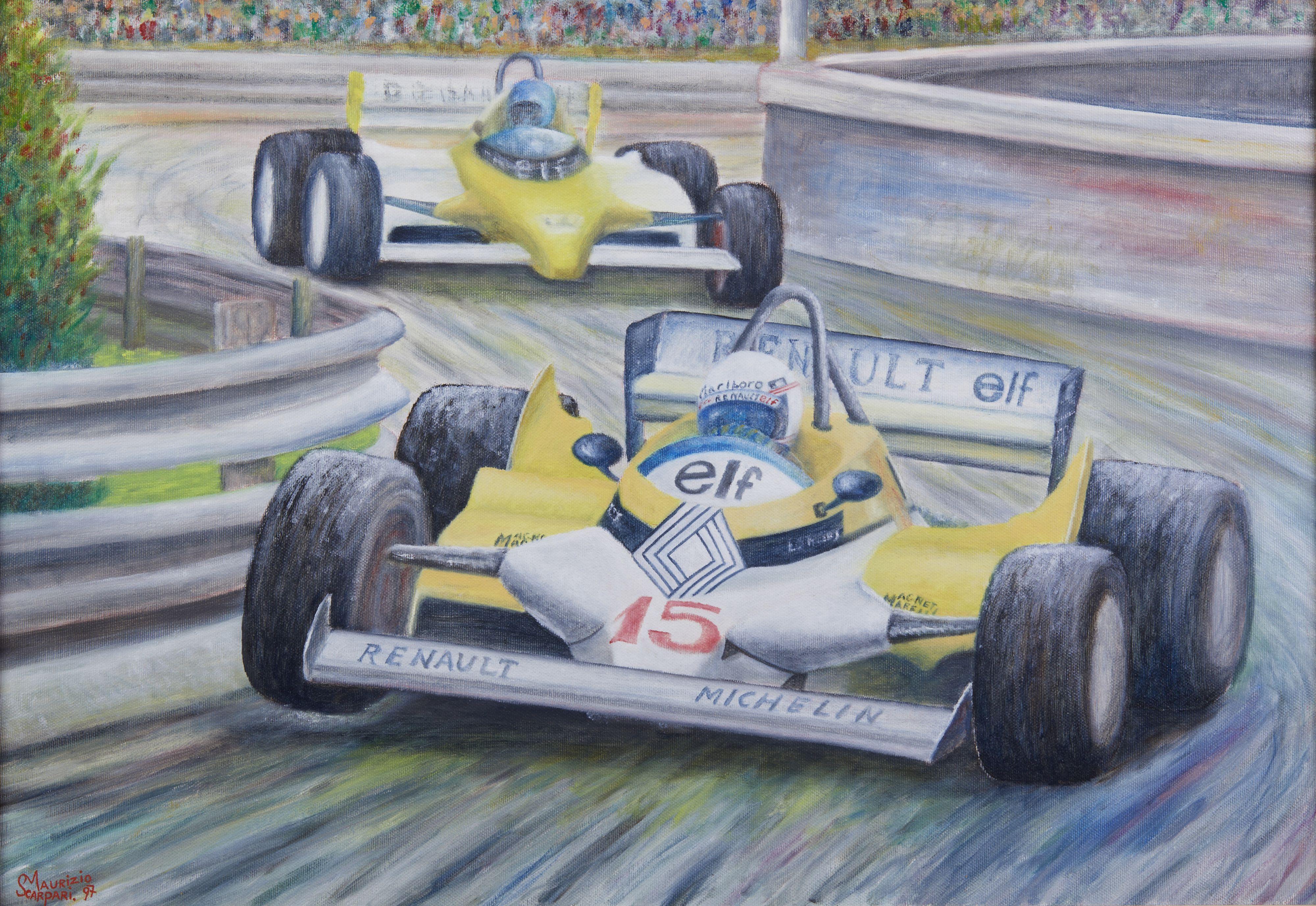 20. Jahrhundert F1 Grand Prix Maurizio Scarpari Rennwagen Benetton Öl auf Leinwand