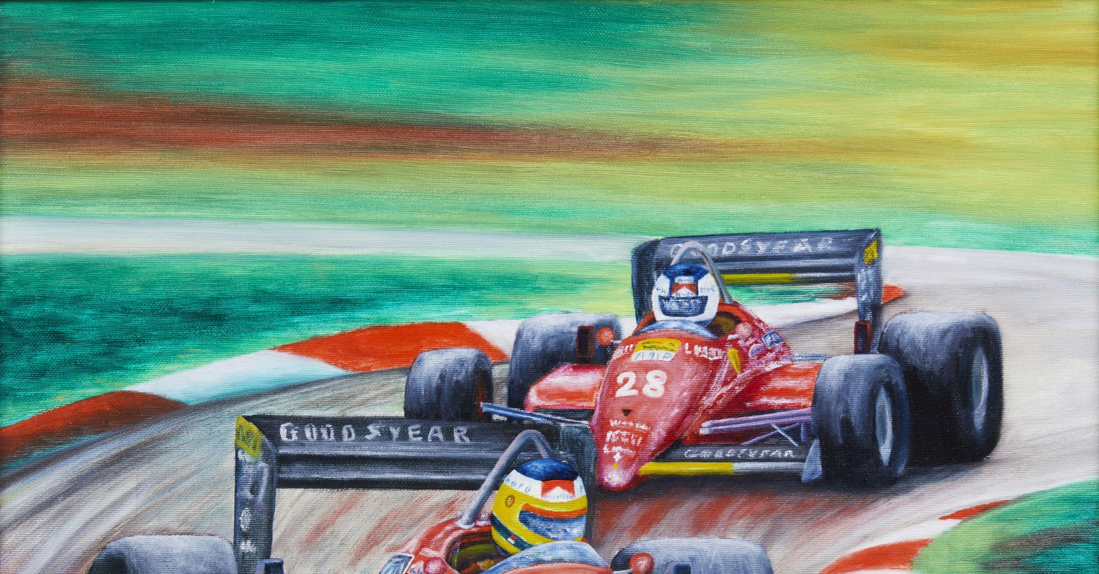 20. Jahrhundert F1 Grand Prix Maurizio Scarpari Rennwagen Ferrari Öl auf Leinwand Rot im Angebot 2