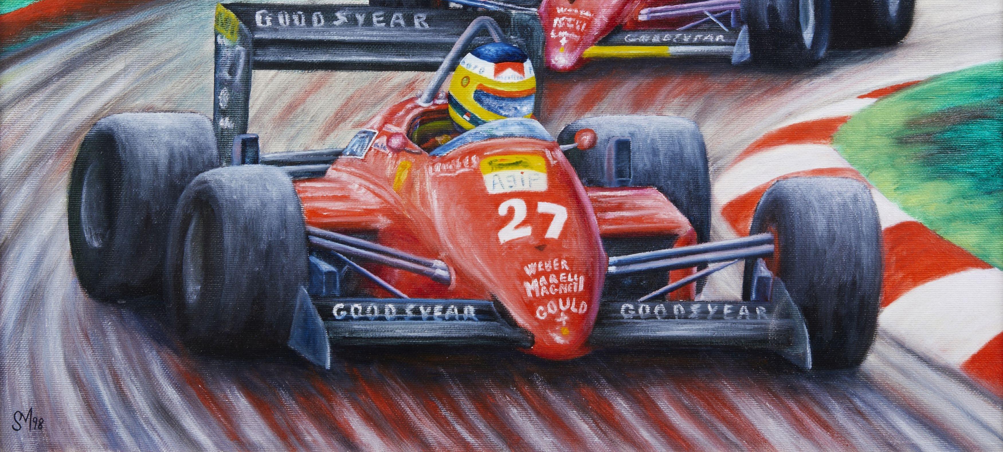 20. Jahrhundert F1 Grand Prix Maurizio Scarpari Rennwagen Ferrari Öl auf Leinwand Rot im Angebot 3
