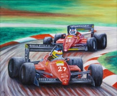 XX Century F1 Grand Prix Maurizio Scarpari Racing Cars Ferrari Oil on Canvas Red