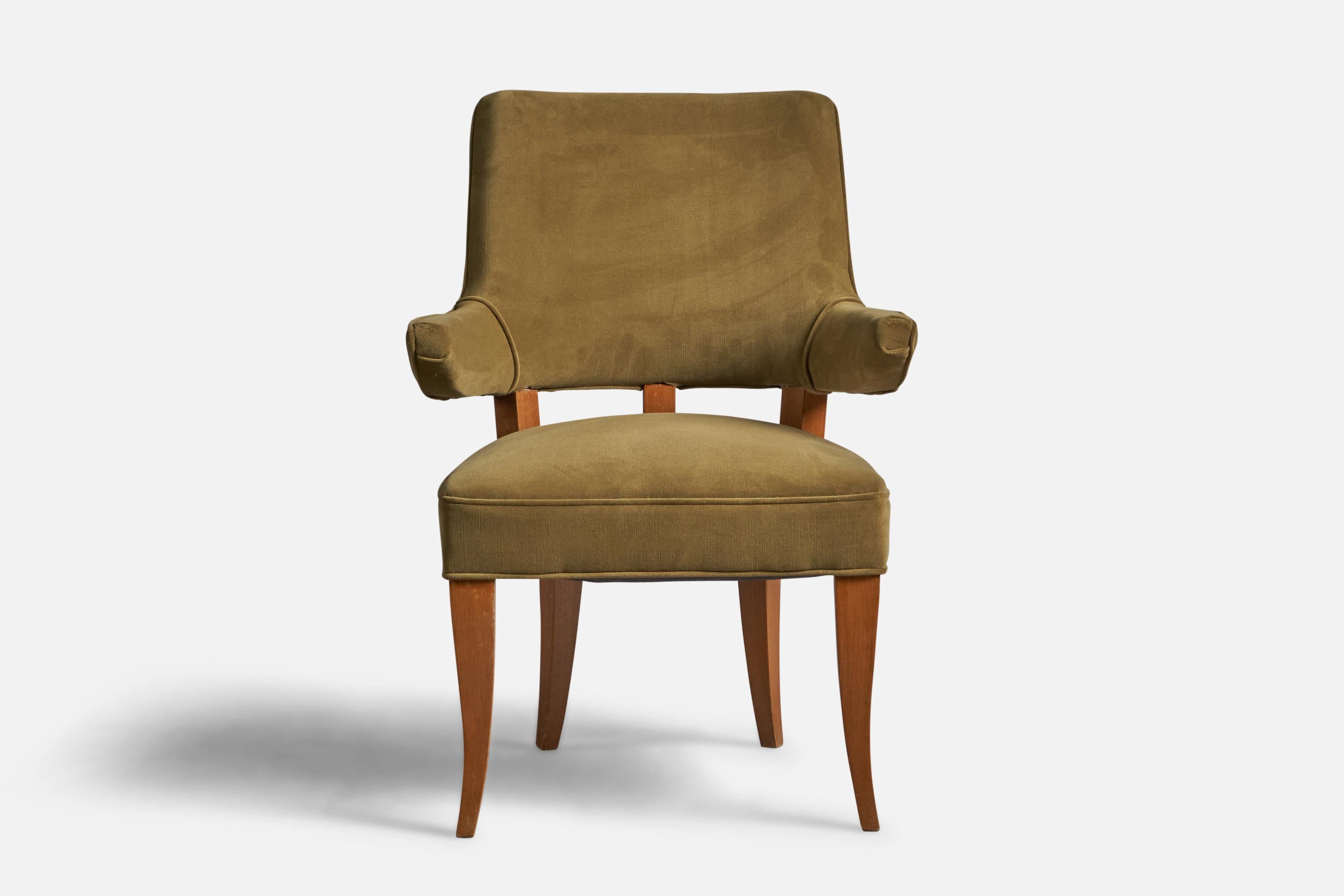 Maurizio Tempestini, Armchair, Wood, Velvet, Italy, 1940s In Good Condition For Sale In High Point, NC