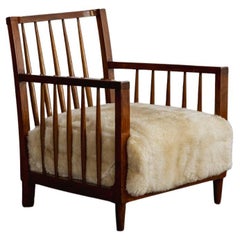 Maurizio Tempestini Armchairs, Cherrywood and Sheepskin, Italy, 1930s