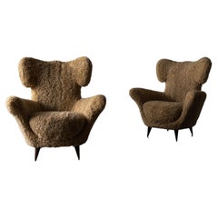 Maurizio Tempestini 'Attributed', Lounge Chairs, Shearling, Wood, Italy, C. 1950