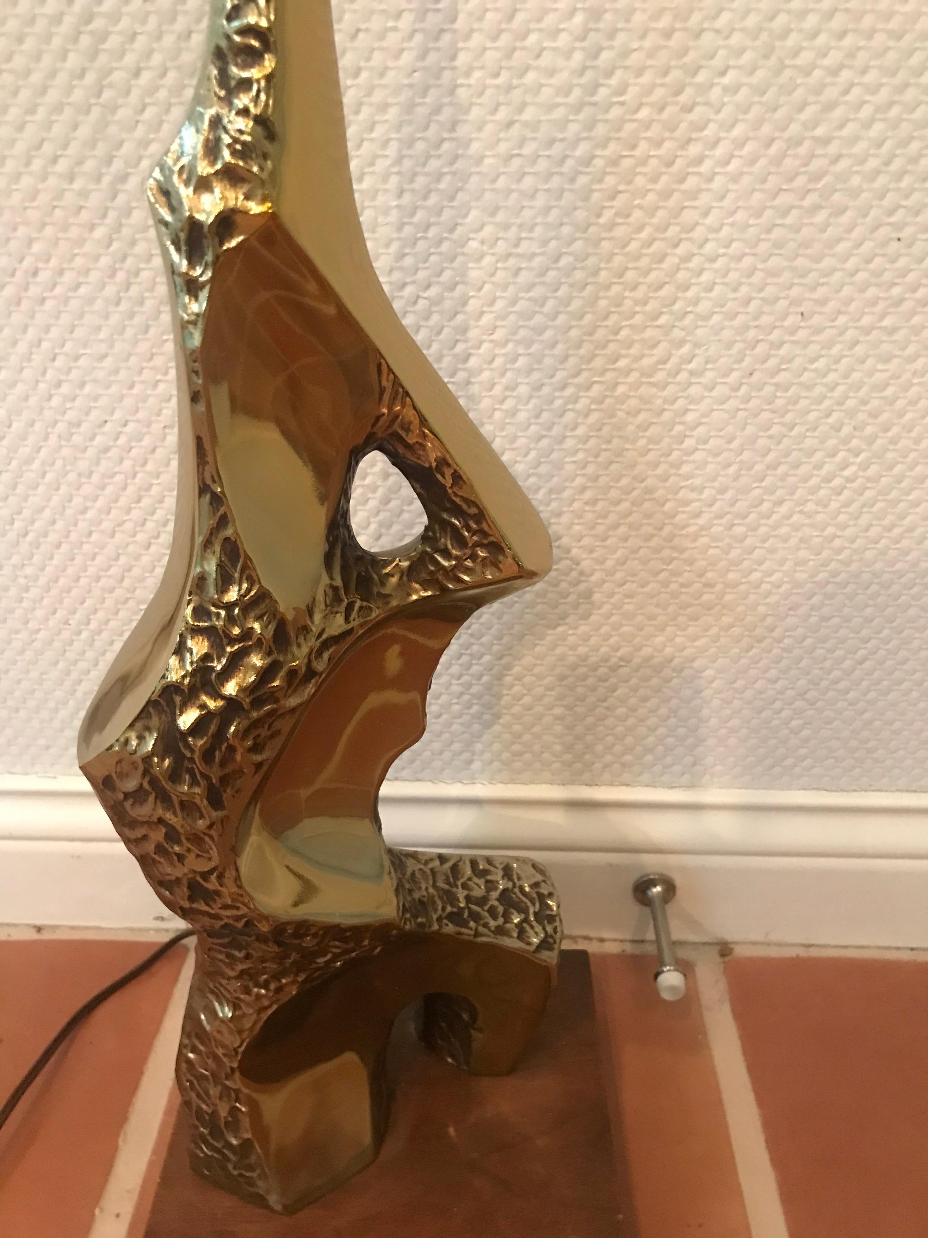 American Maurizio Tempestini Brutalist Brass Laurel Lamp
