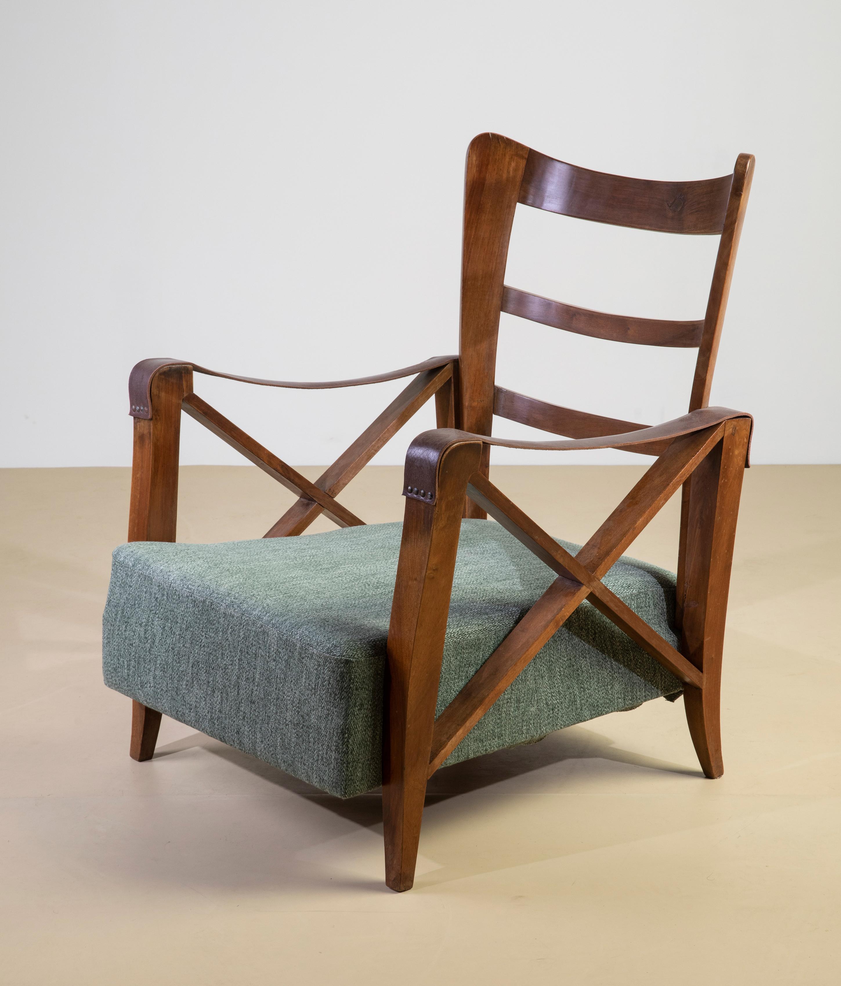 Maurizio Tempestini, coppia di poltrone con braccioli in cuoio, 1947 in vendita 1