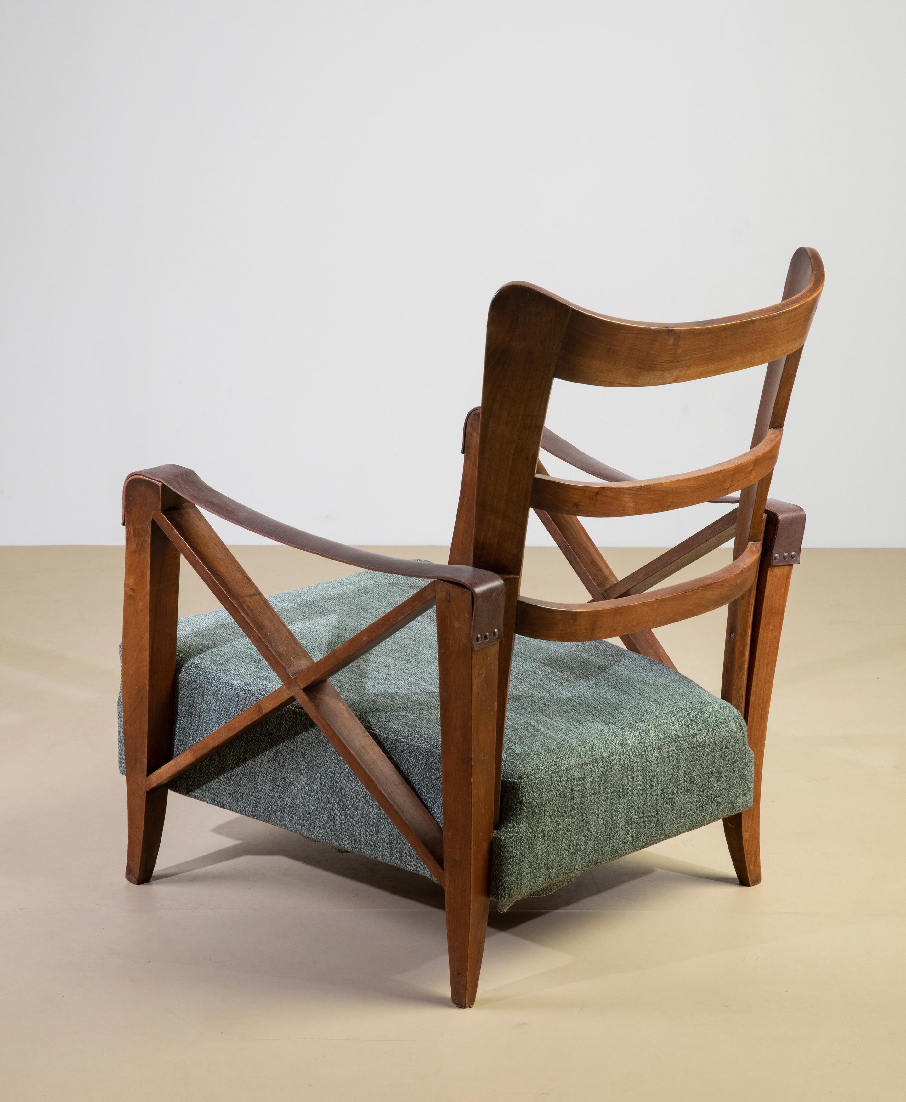 Maurizio Tempestini, coppia di poltrone con braccioli in cuoio, 1947 in vendita 2