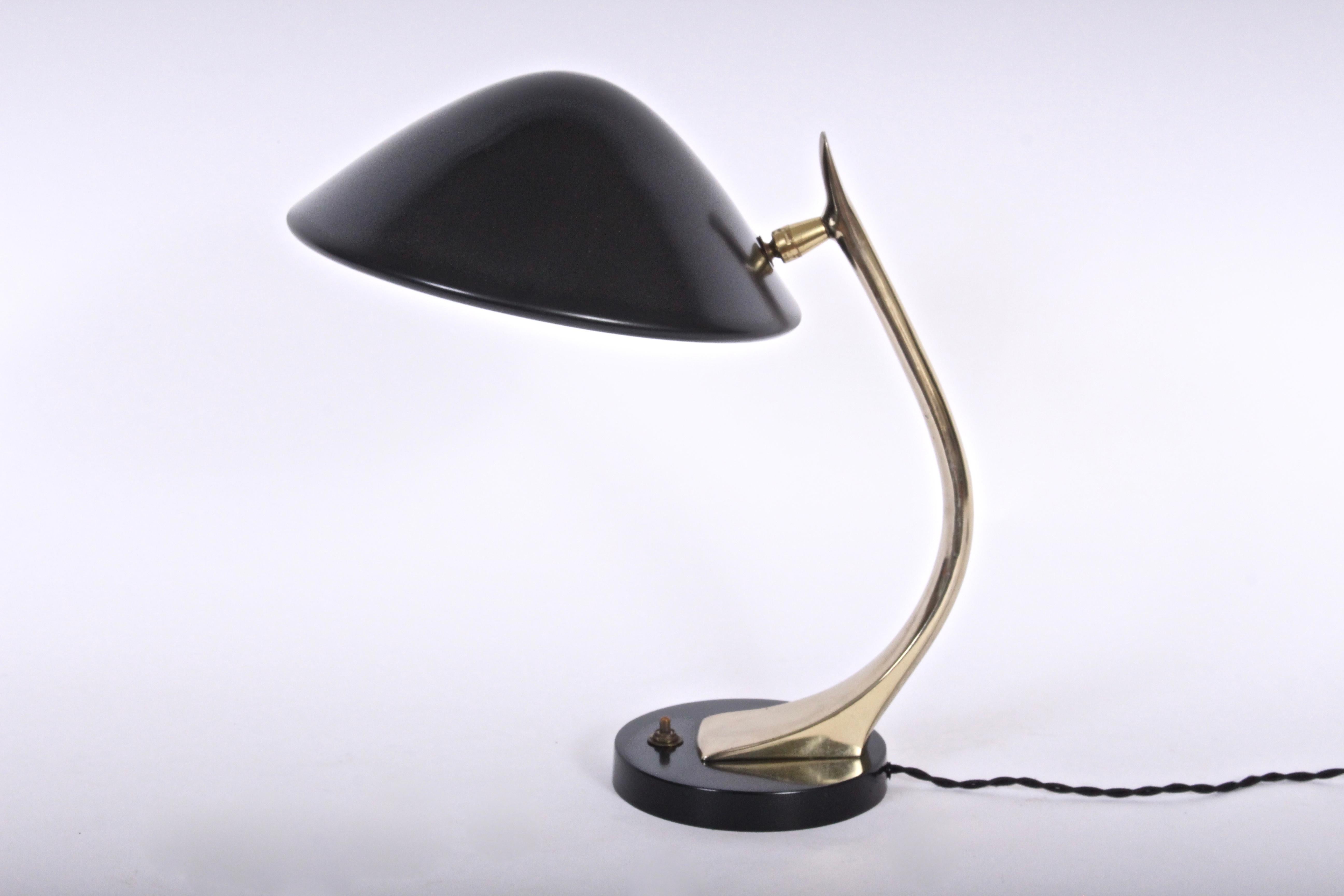 Enameled Maurizio Tempestini for Laurel Black and Brass Desk Lamp with Black Enamel Shade
