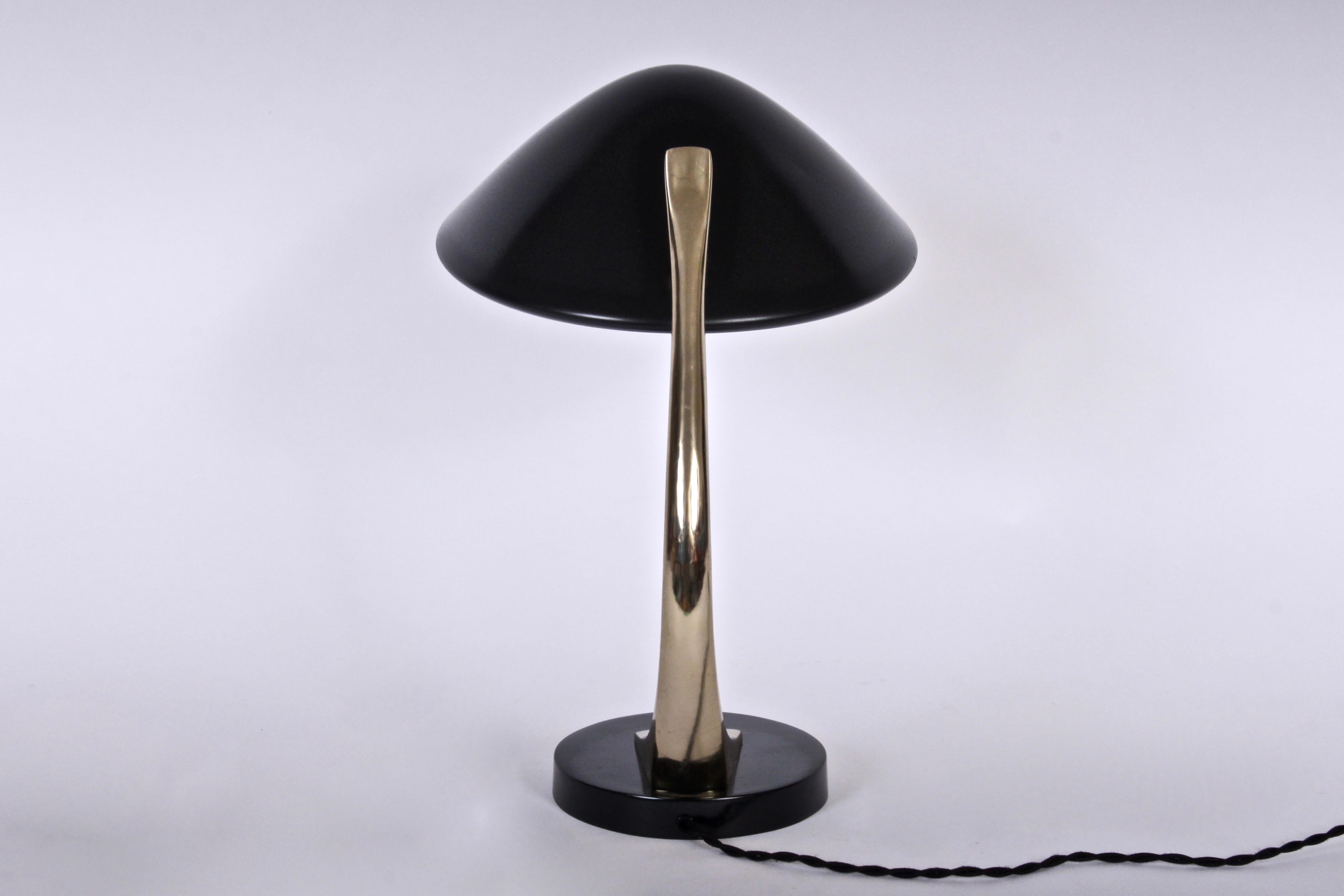 Mid-20th Century Maurizio Tempestini for Laurel Black and Brass Desk Lamp with Black Enamel Shade