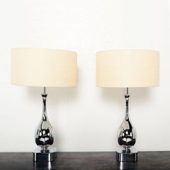 Maurizio Tempestini for Laurel Pair of Chrome Tear Drop Table Lamps
