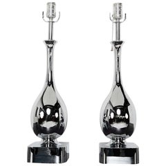 Maurizio Tempestini for Laurel Pair of Chrome Tear Drop Table Lamps