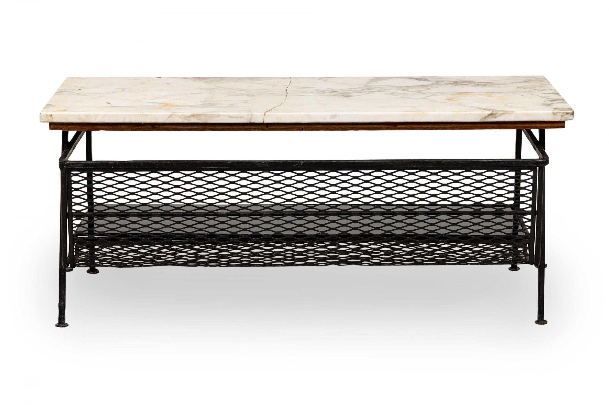 20th Century Maurizio Tempestini for Salterini Midcentury Metal Coffee Table with Marble Top For Sale