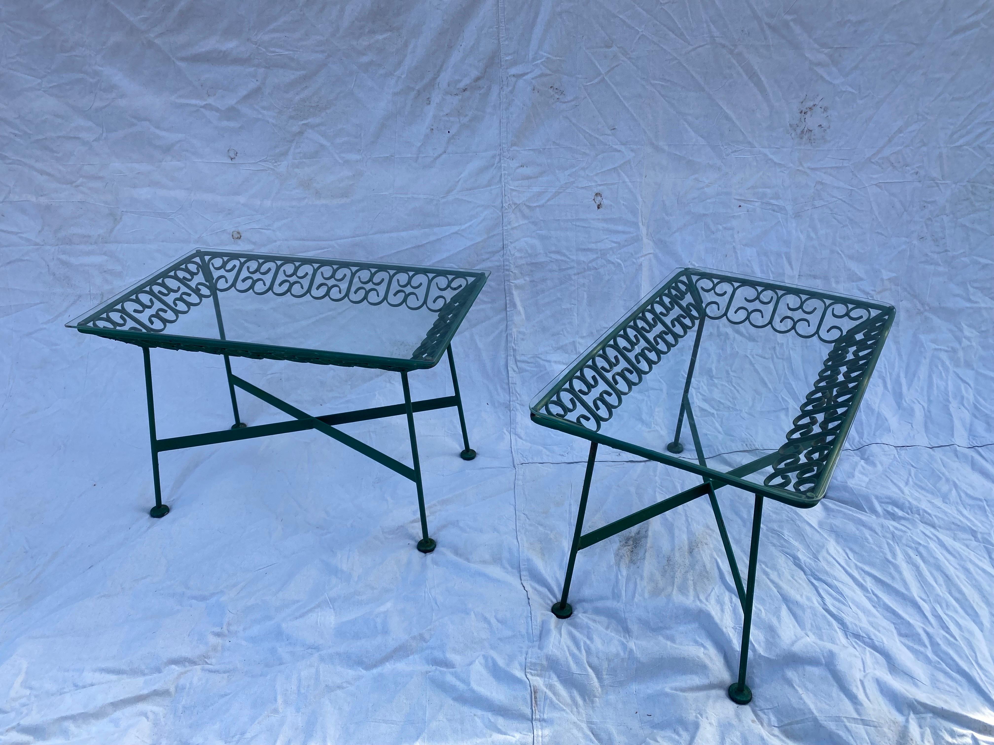 Mid-Century Modern Arthur Umanoff Iron and Glass Side Tables from the Grenada Collection