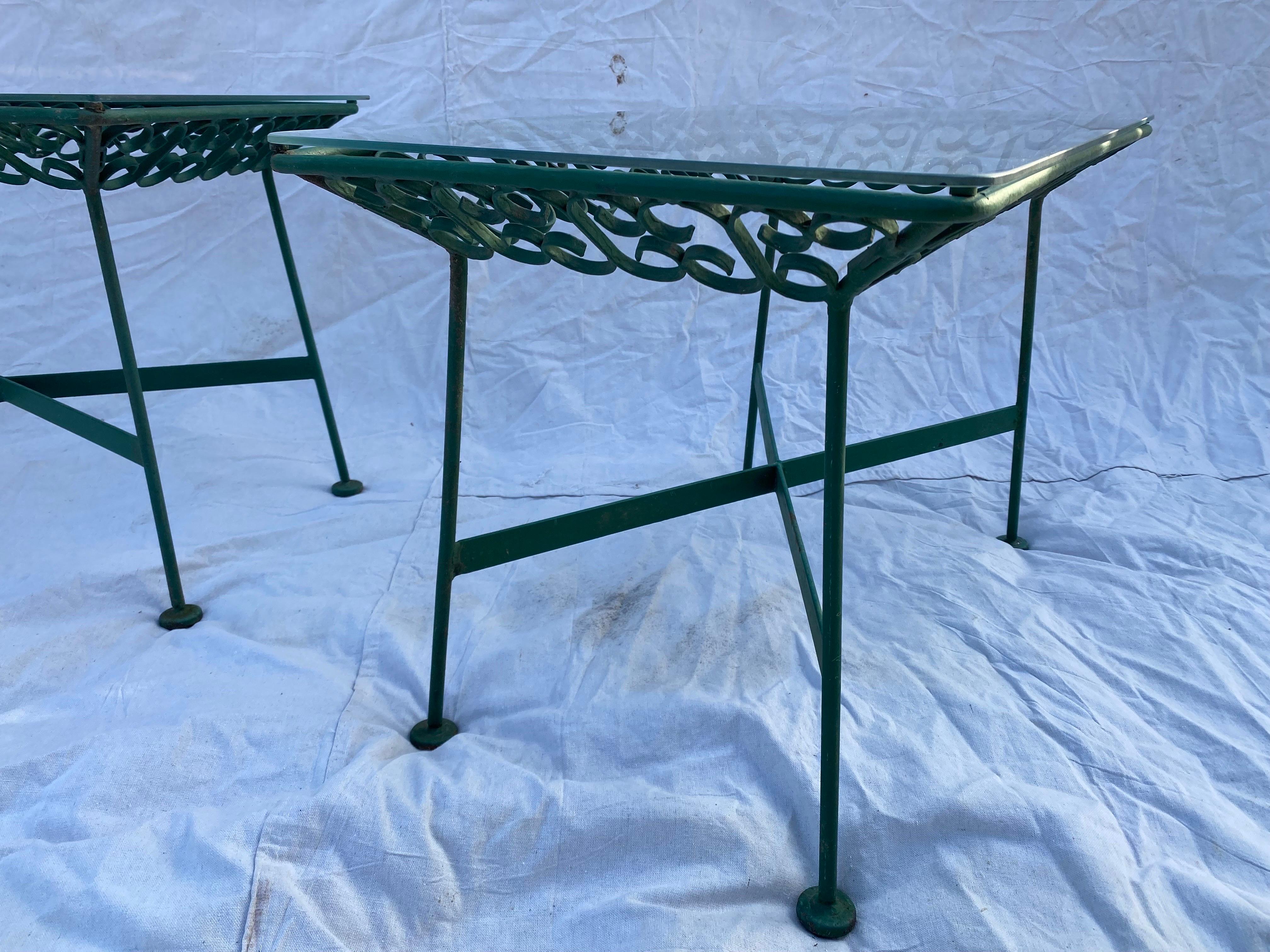 American Arthur Umanoff Iron and Glass Side Tables from the Grenada Collection
