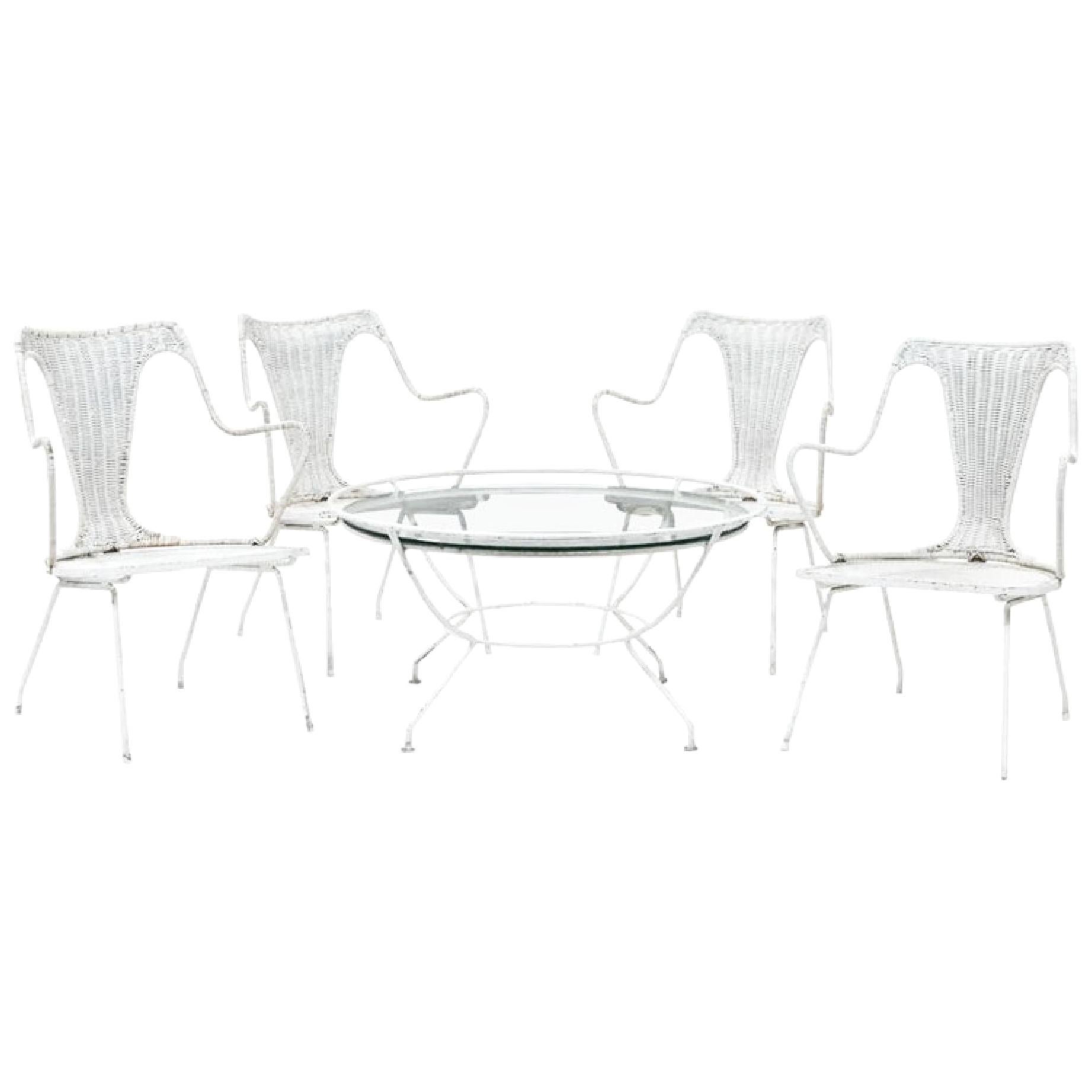 Maurizio Tempestini for Salterini Patio Set, White Reed Enameled Steel, 1960s For Sale