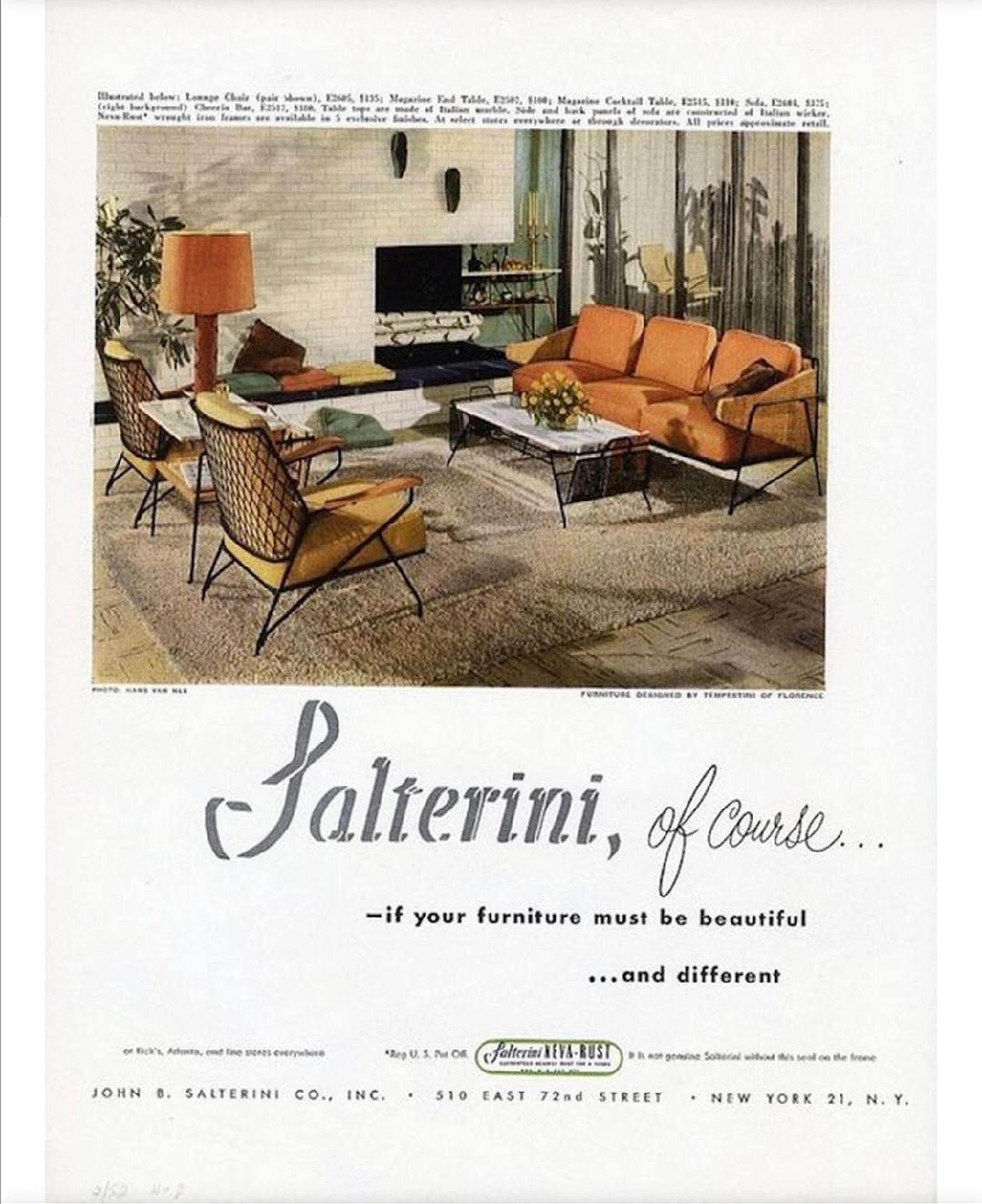 Mid-Century Modern Maurizio Tempestini John S. Salterini Wrought Iron Sofa with Reed, circa 1950