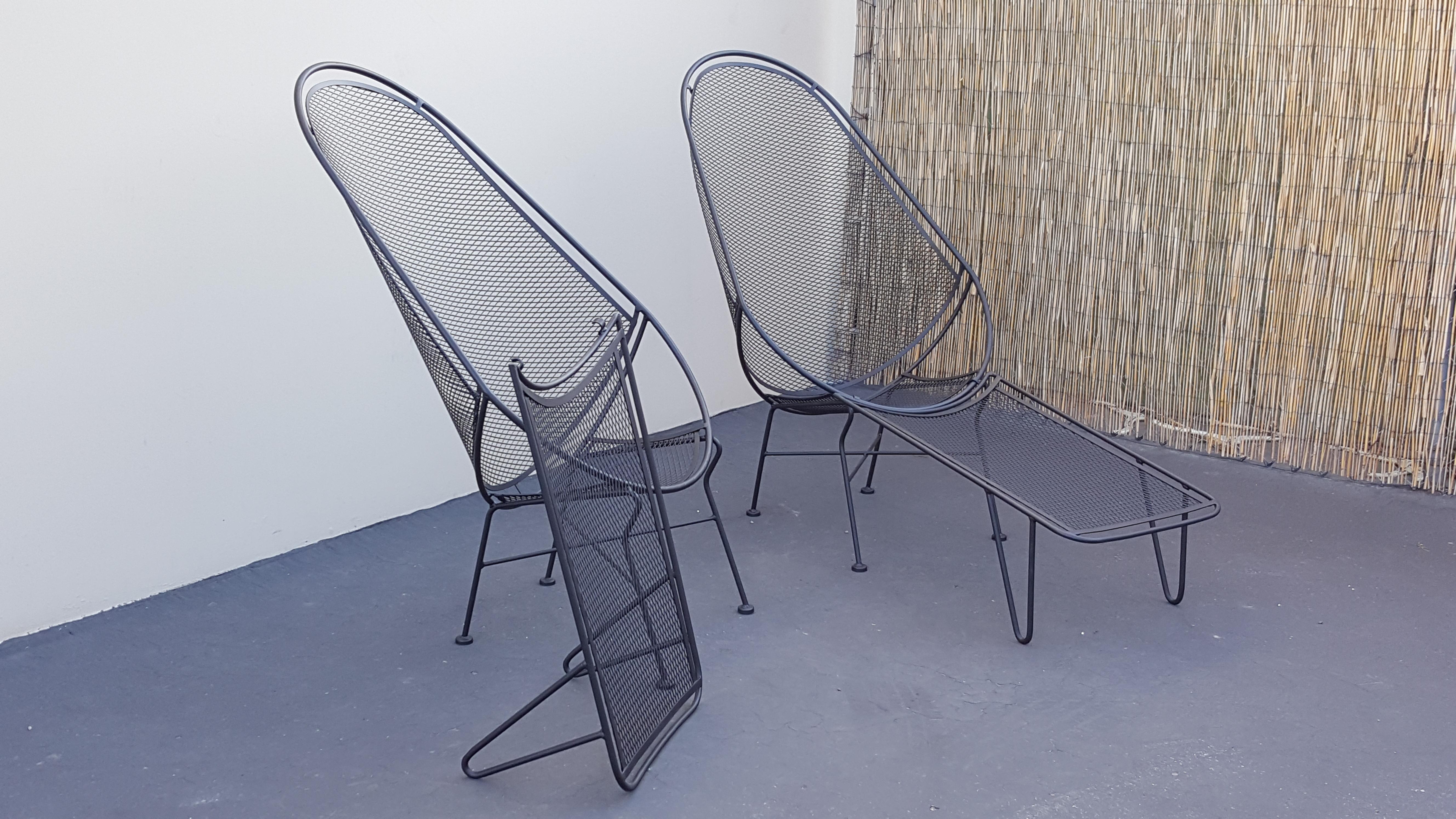 Maurizio Tempestini John Salterini Black High Back Lounge Chairs With Ottomans For Sale 4