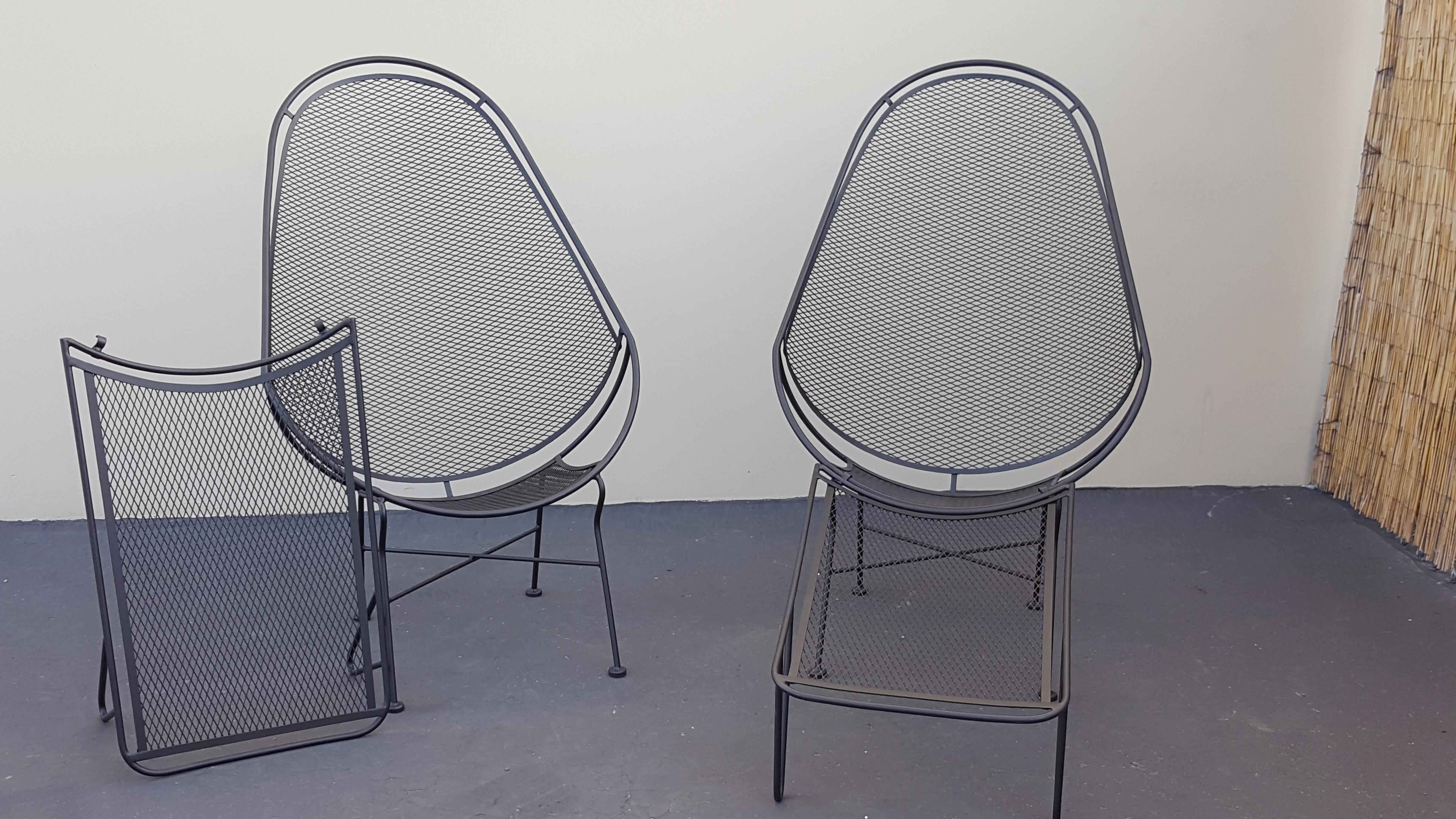 Maurizio Tempestini John Salterini Black High Back Lounge Chairs With Ottomans For Sale 5