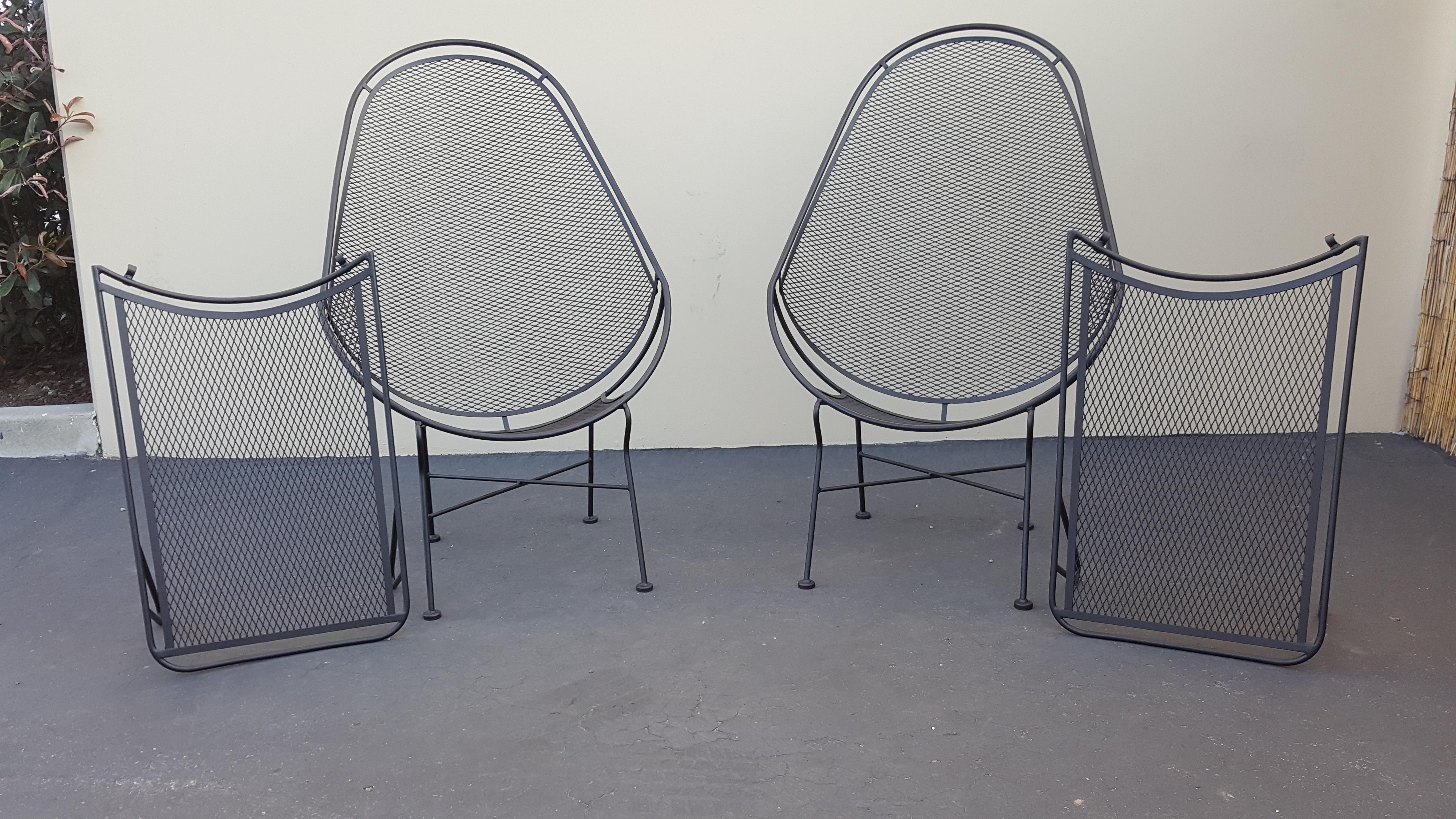 Maurizio Tempestini John Salterini Black High Back Lounge Chairs With Ottomans For Sale 7