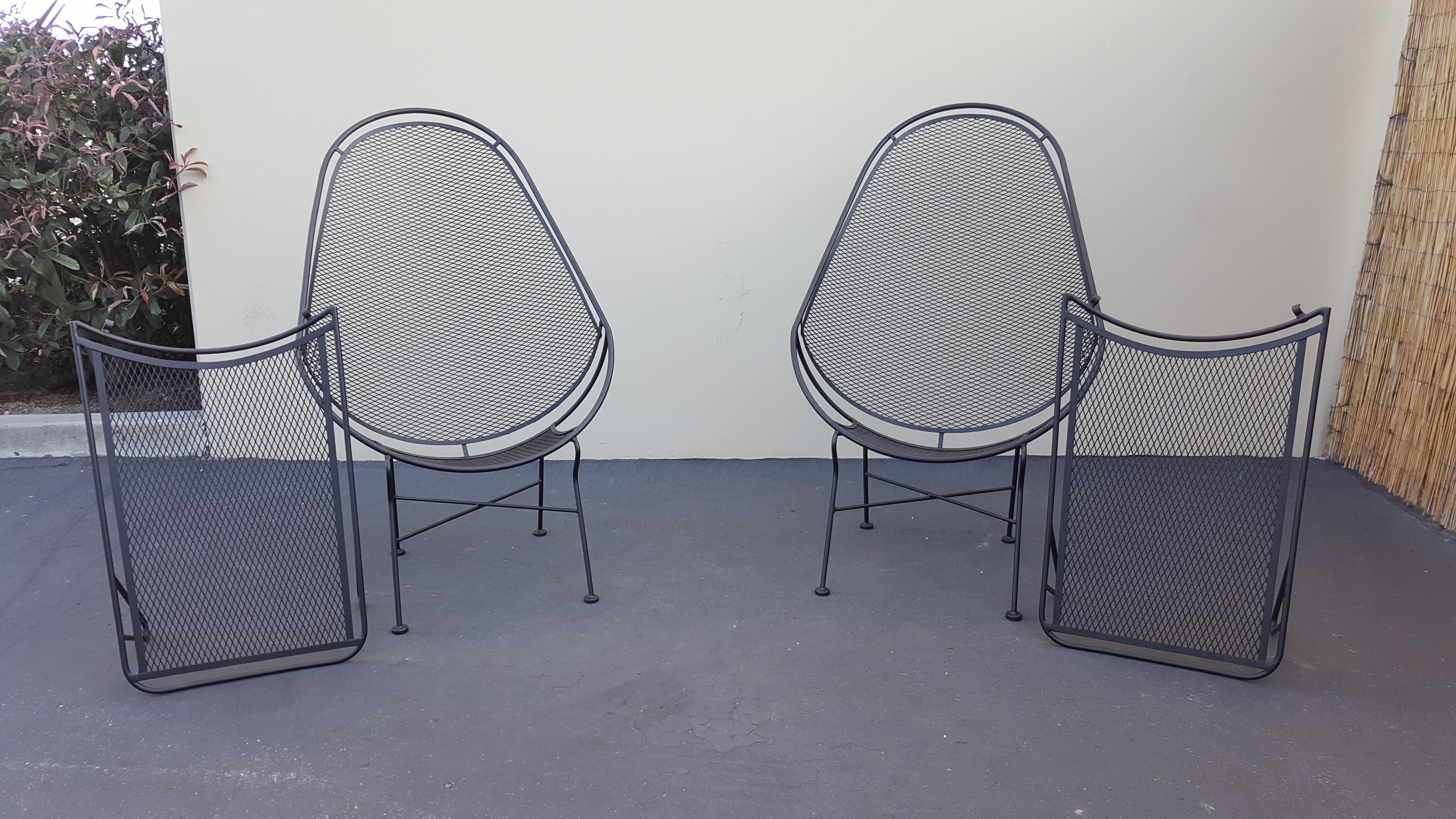 Maurizio Tempestini John Salterini Black High Back Lounge Chairs With Ottomans For Sale 8