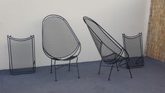 Maurizio Tempestini John Salterini Black High Back Lounge Chairs With Ottomans