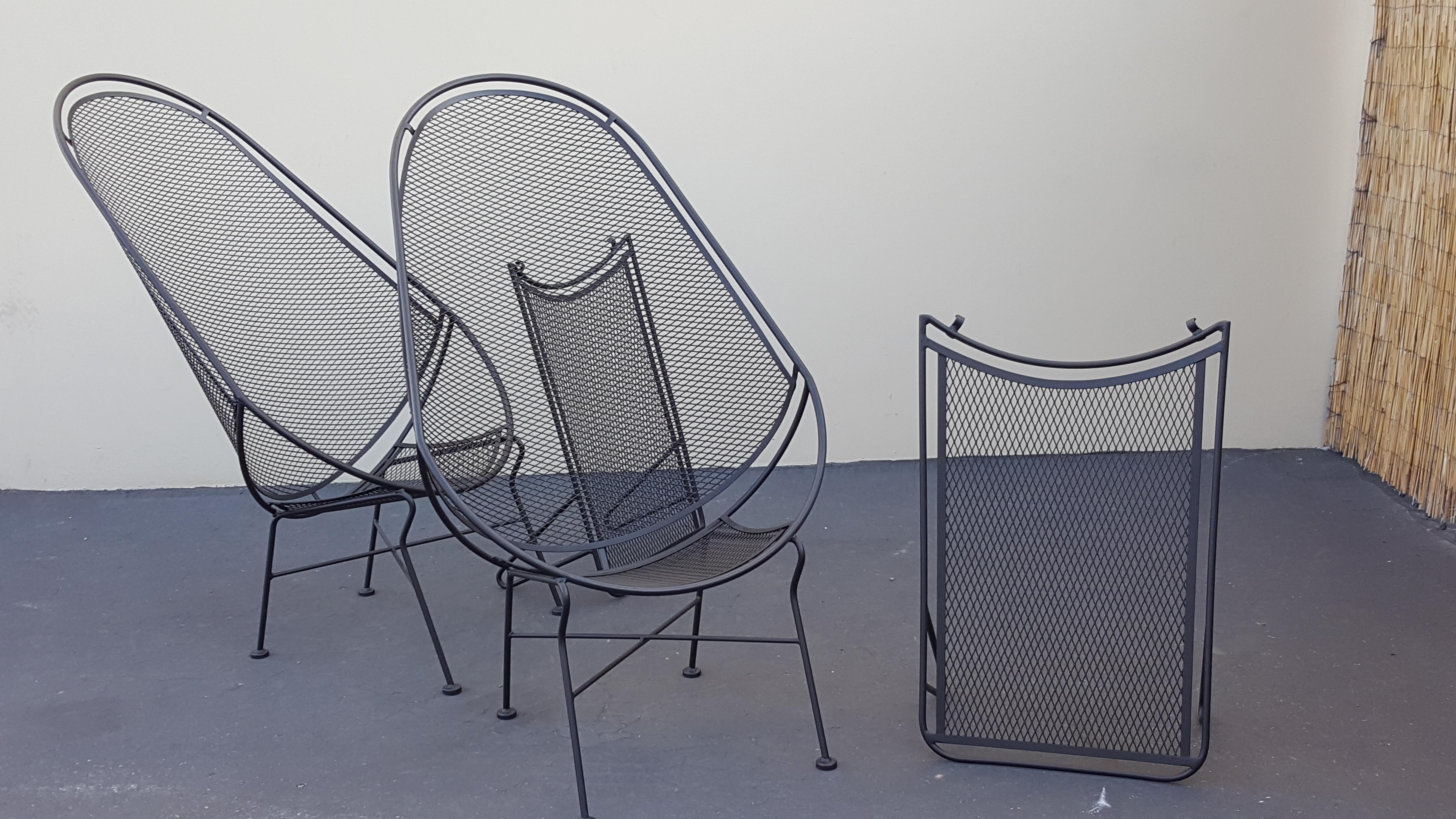 Metal Maurizio Tempestini John Salterini Black High Back Lounge Chairs With Ottomans For Sale