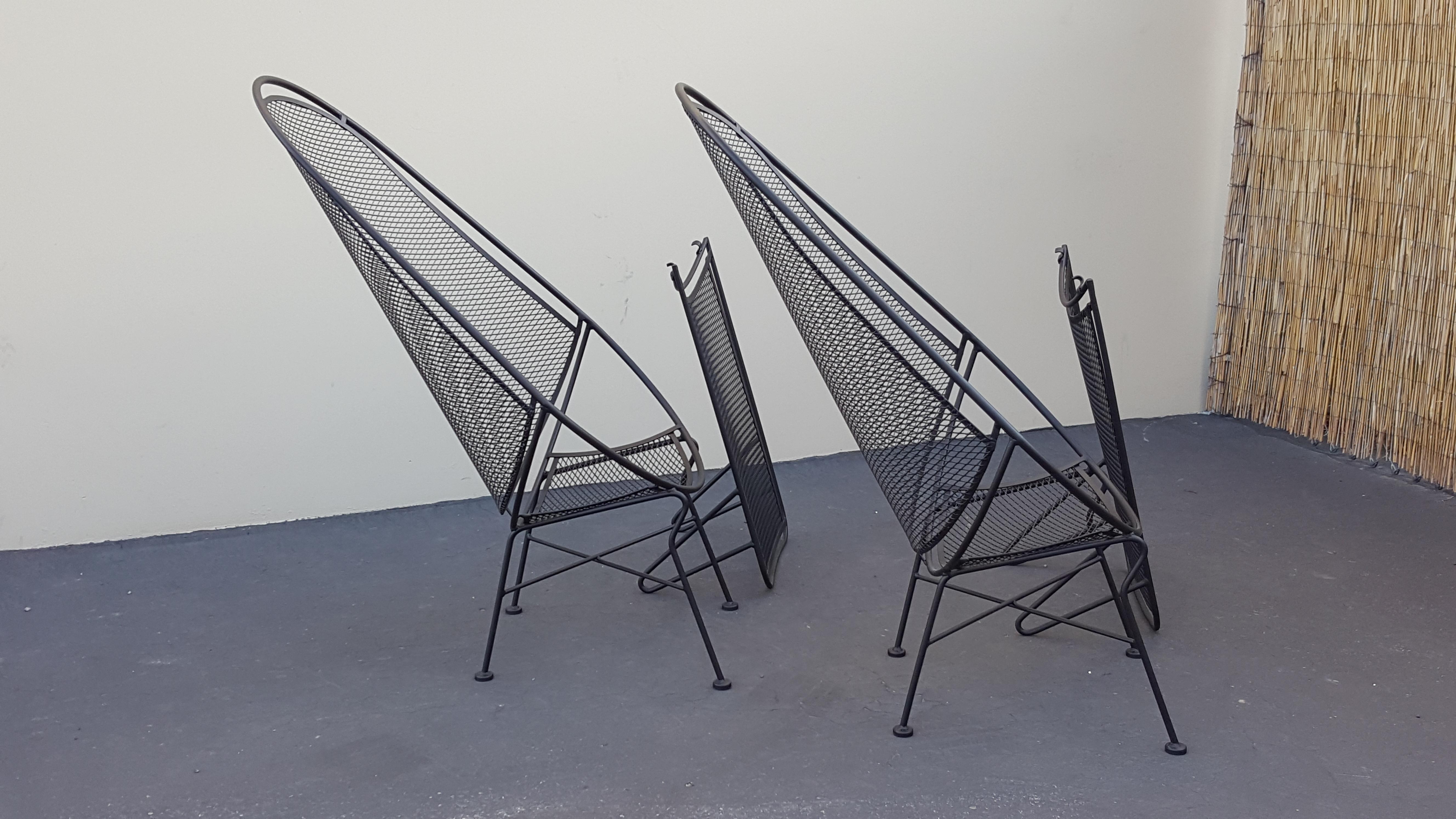 Maurizio Tempestini John Salterini Black High Back Lounge Chairs With Ottomans For Sale 2