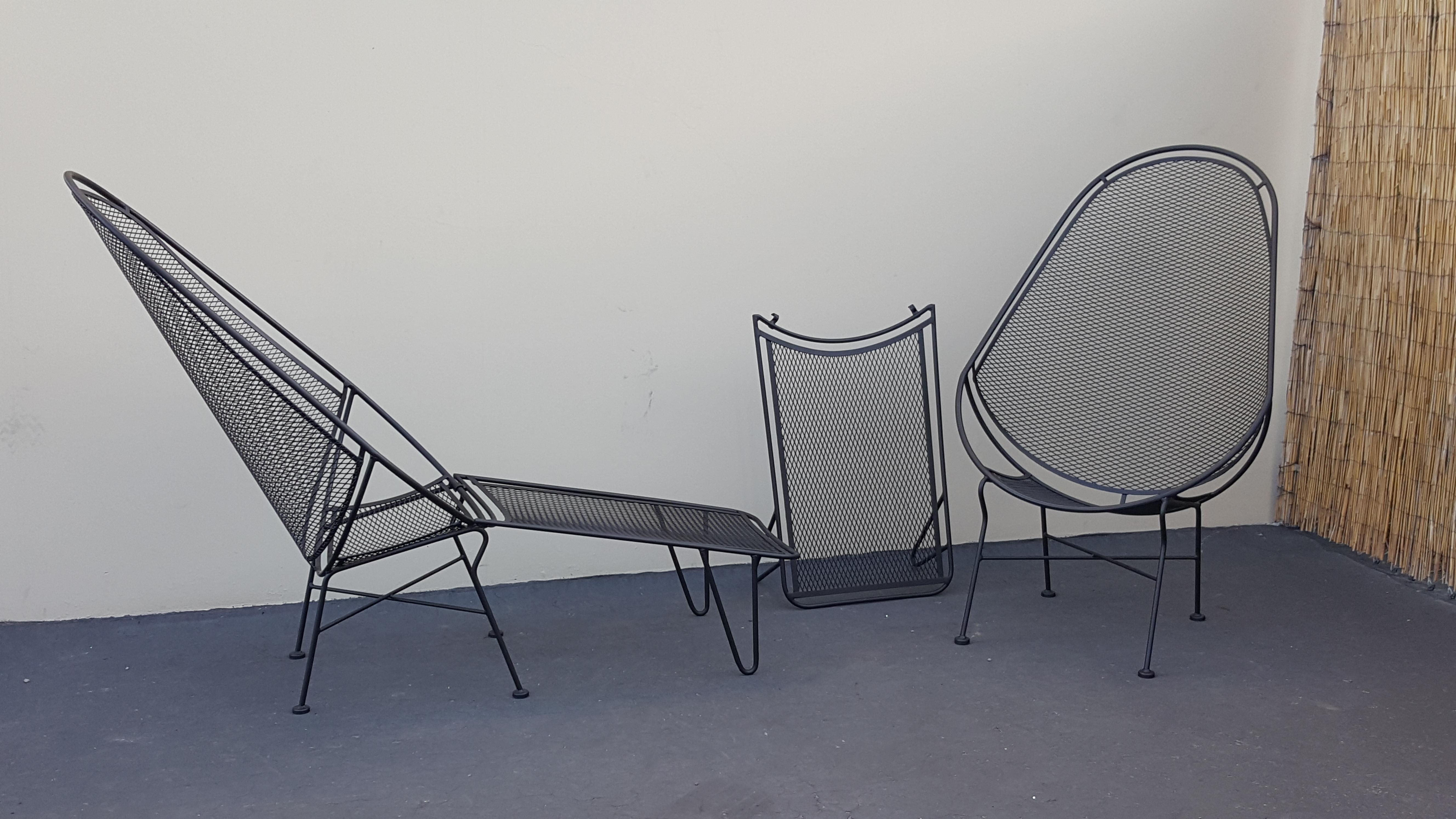 Maurizio Tempestini John Salterini Black High Back Lounge Chairs With Ottomans For Sale 3